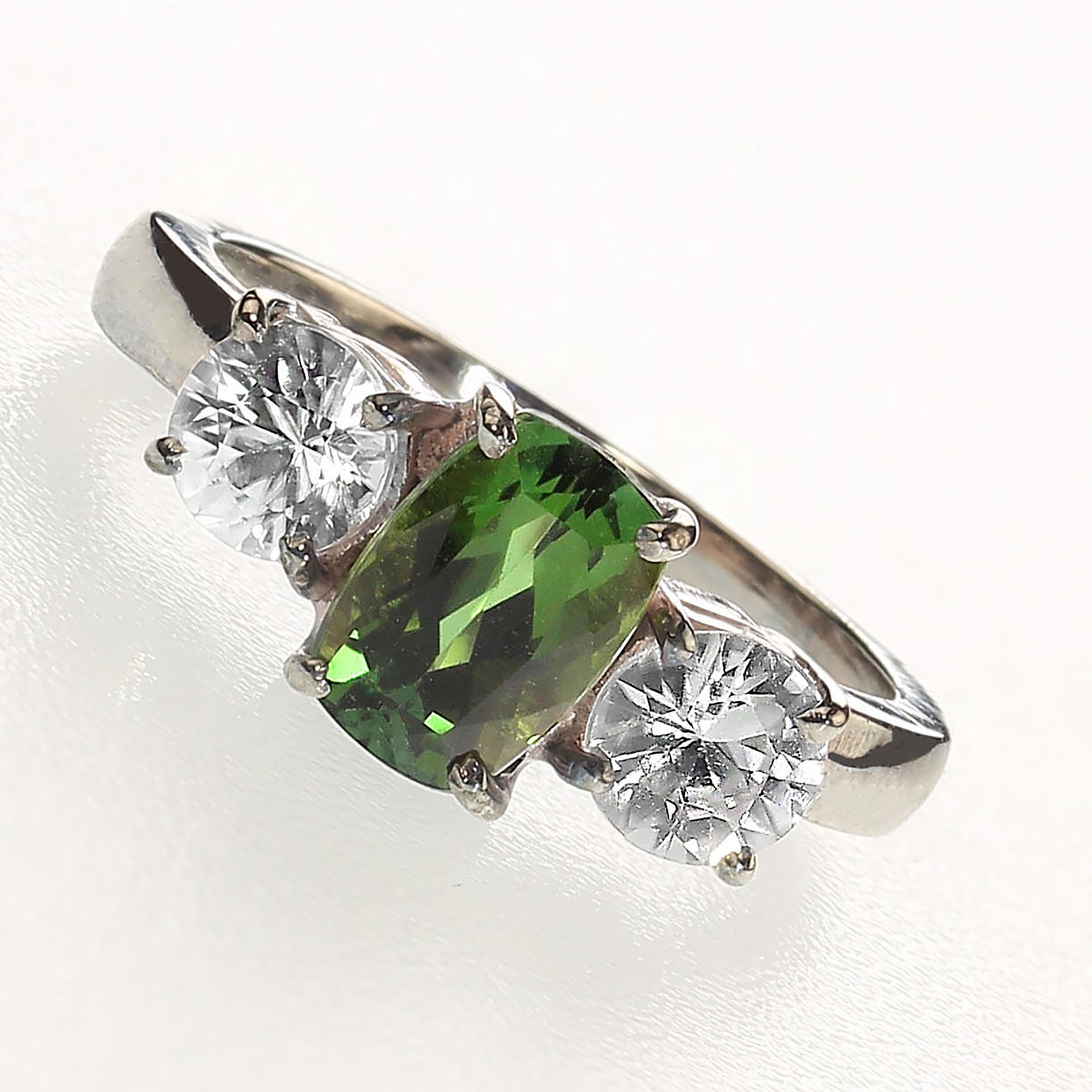 Artisan AJD Sparkling Oval Green Tourmaline accented with Scintillating real Zircons For Sale