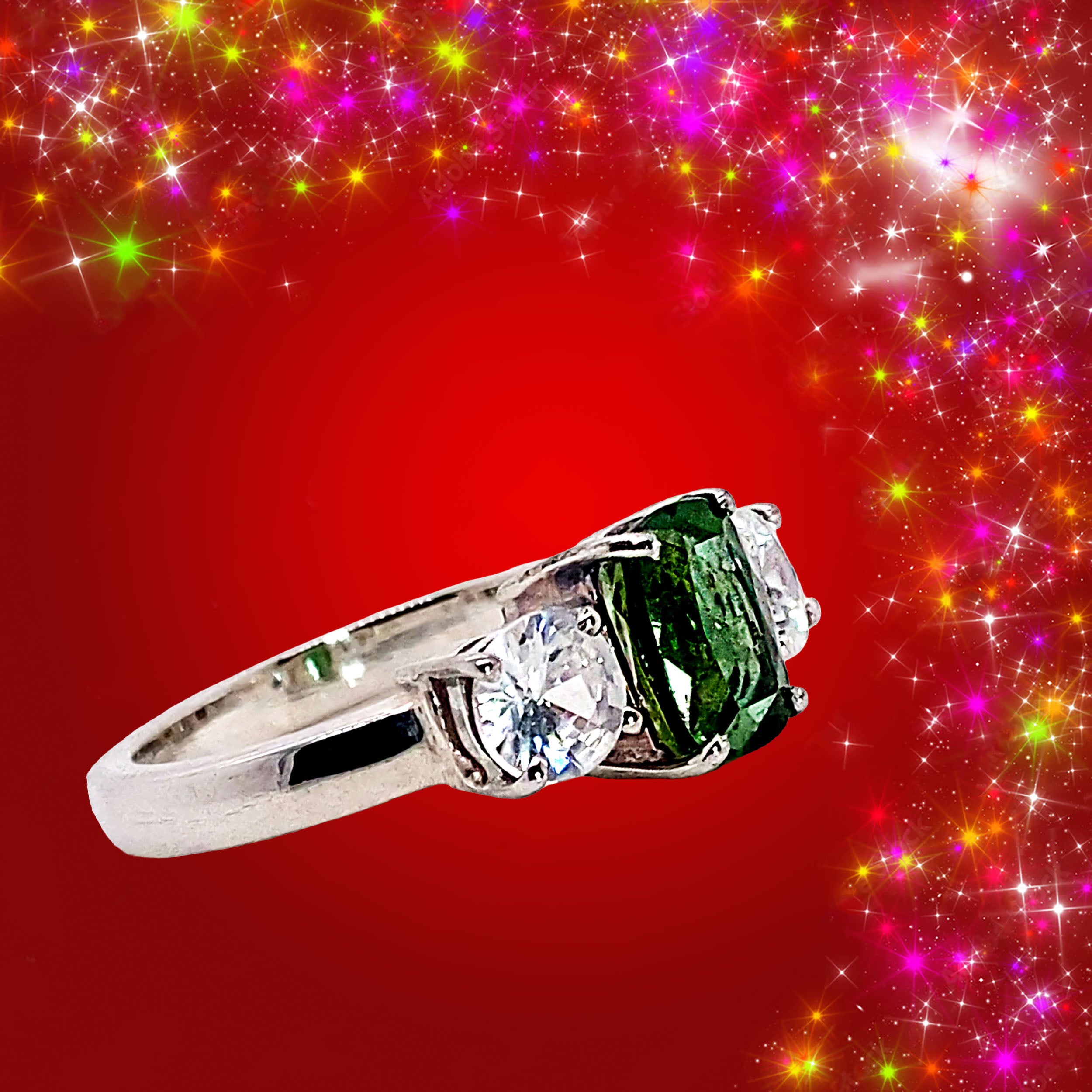 AJD funkelnder ovaler grüner Turmalin, akzentuiert mit funkelnden echten Zirkonen