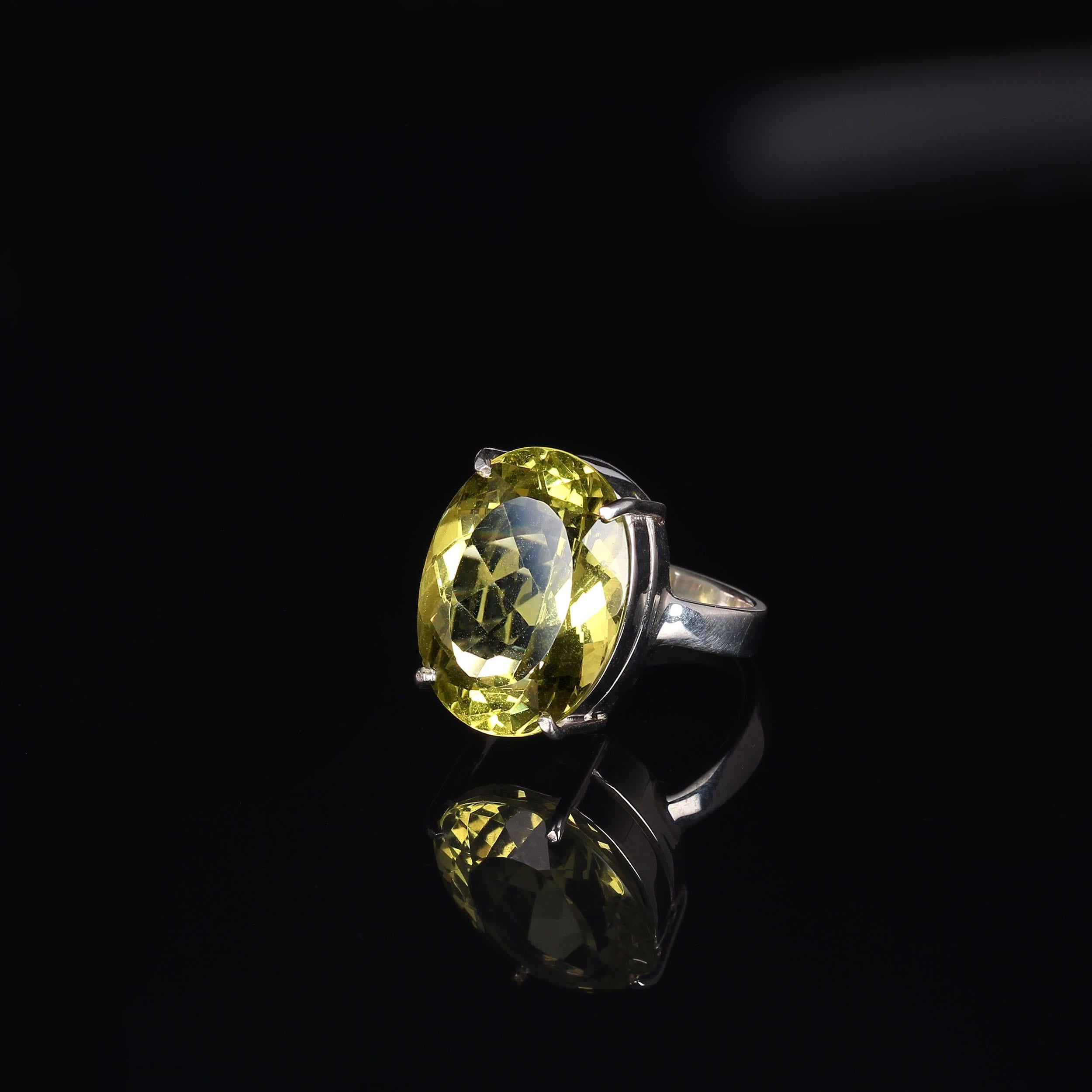 Oval Cut AJD Sparkling Oval Lemon Quartz in Sterling Silver Ring 14.85 Carats Great Gift!