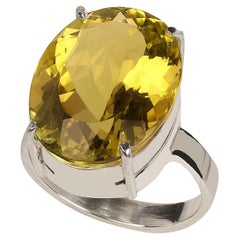 AJD Sparkling Oval Lemon Quartz in Sterling Silver Ring 14.85 Carats Great Gift!