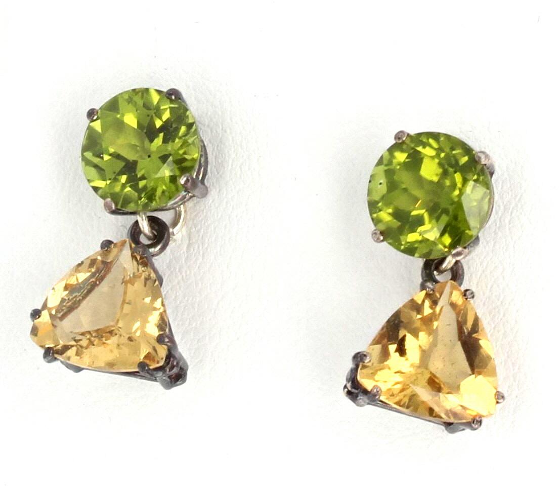 Mixed Cut AJD Sparkling Peridot and Brilliant Yellow Beryl Stud EARRINGS For Sale