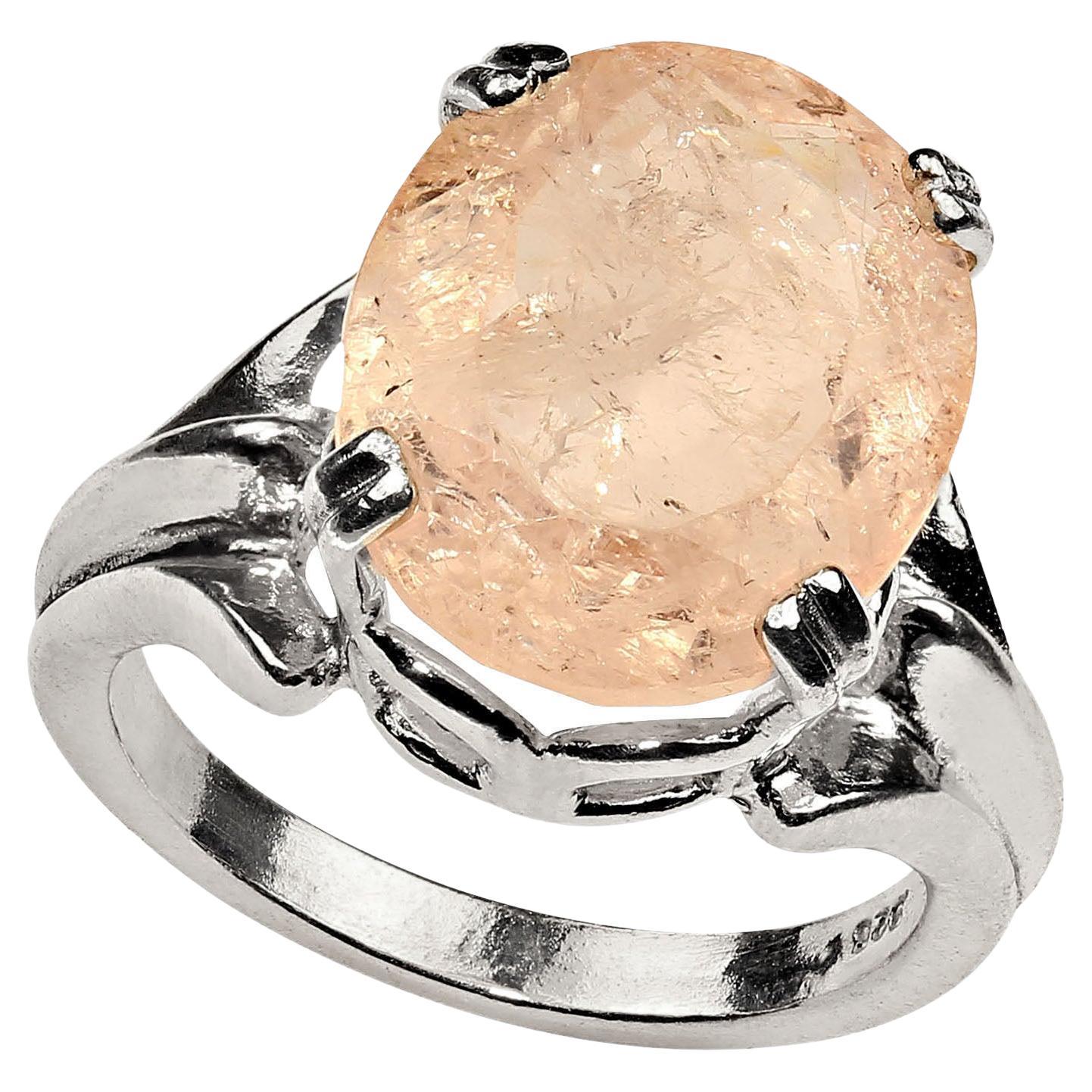 AJD Sparkling Pink 8.2 Carat Oval Morganite in Sterling Silver Ring  Great Gift! For Sale