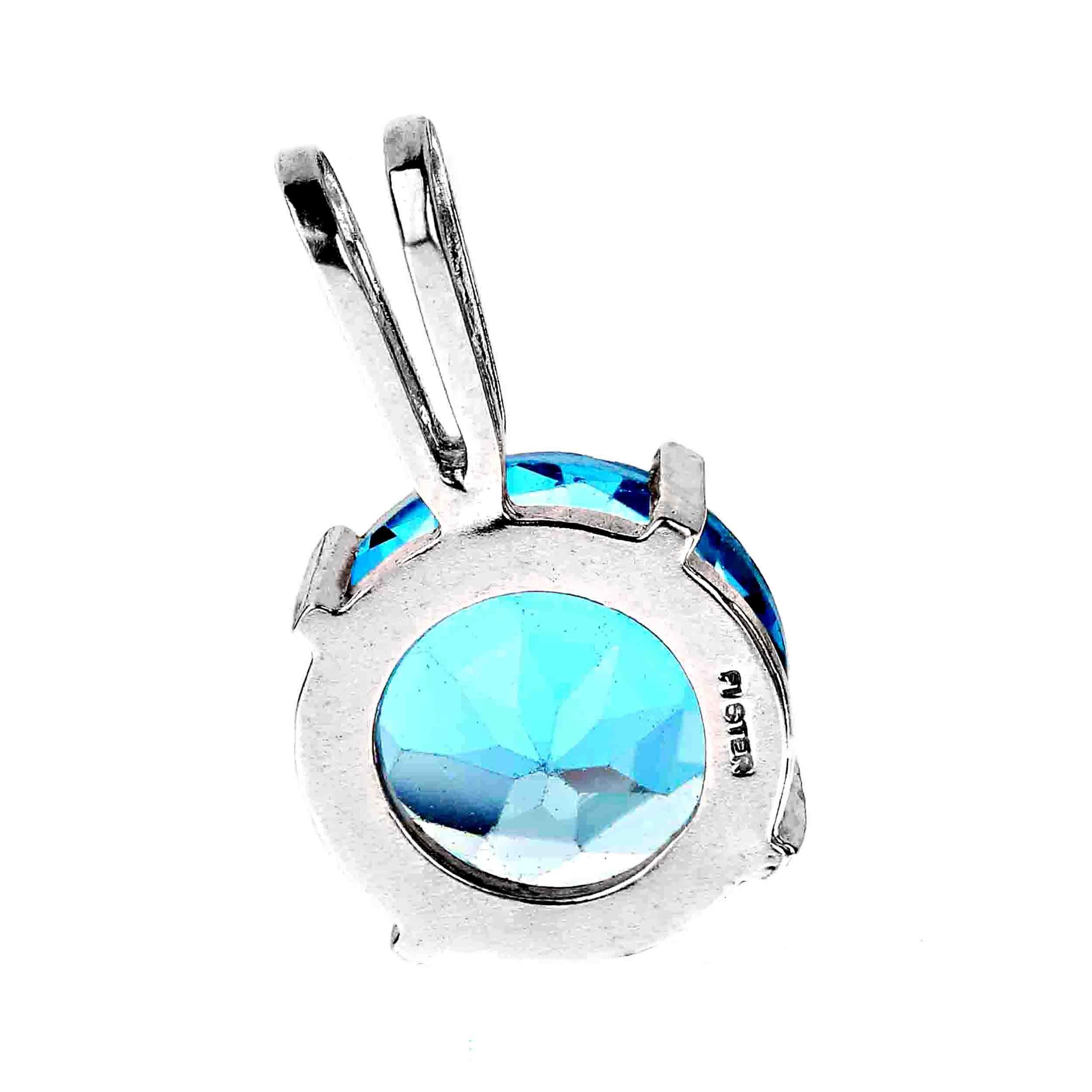 Artisan AJD Sparkling Swiss Blue Topaz and Sterling Silver Pendant For Sale