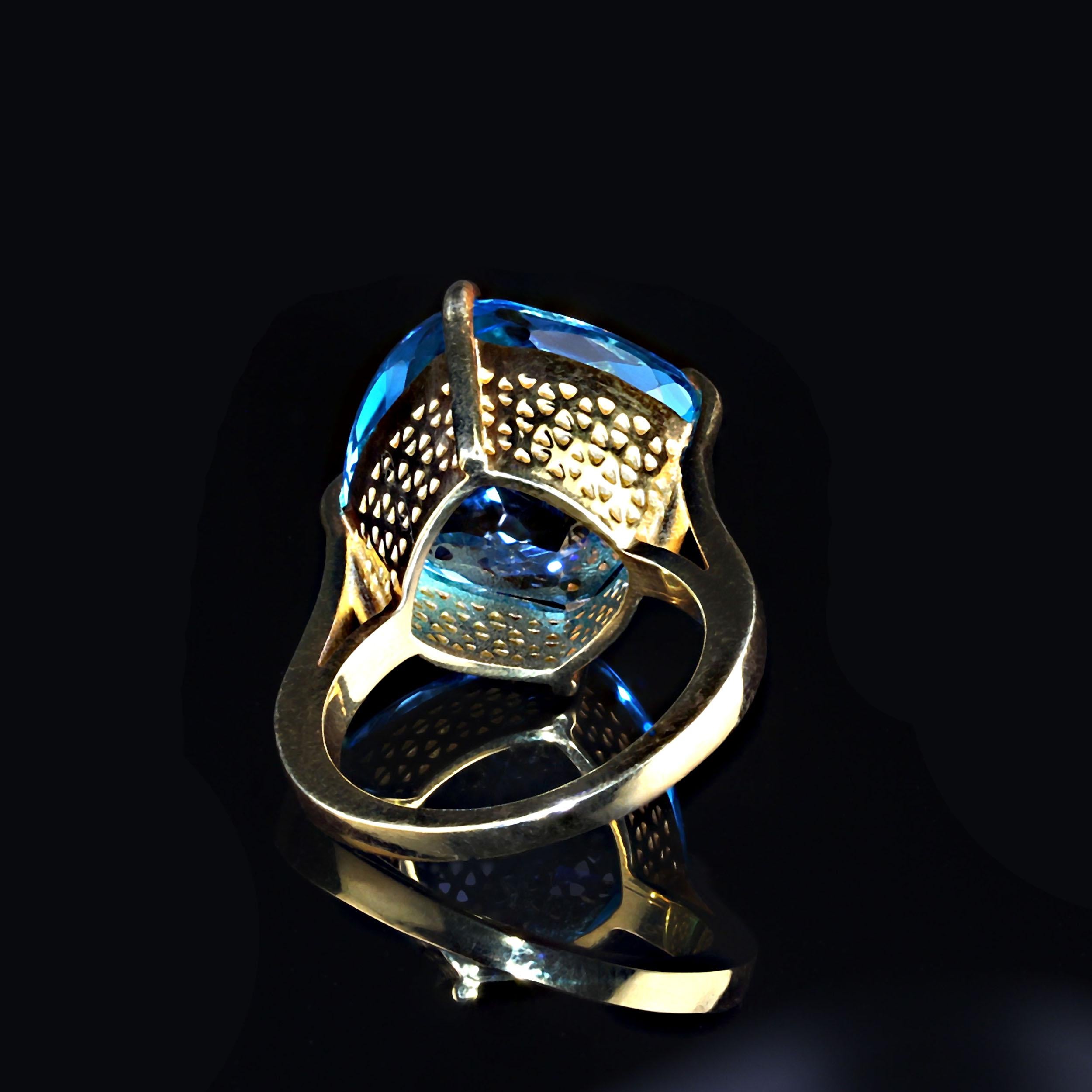 Artisan AJD Sparkling Swiss Blue Topaz Antique Cushion Cut in Gold Rhodium Sterling Ring For Sale