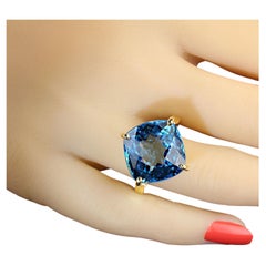 AJD Sparkling Swiss Blue Topaz Antique Cushion Cut in Gold over Sterling Ring