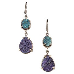 AJD Sparkly Teal and Purple Druzy Dangle Earrings