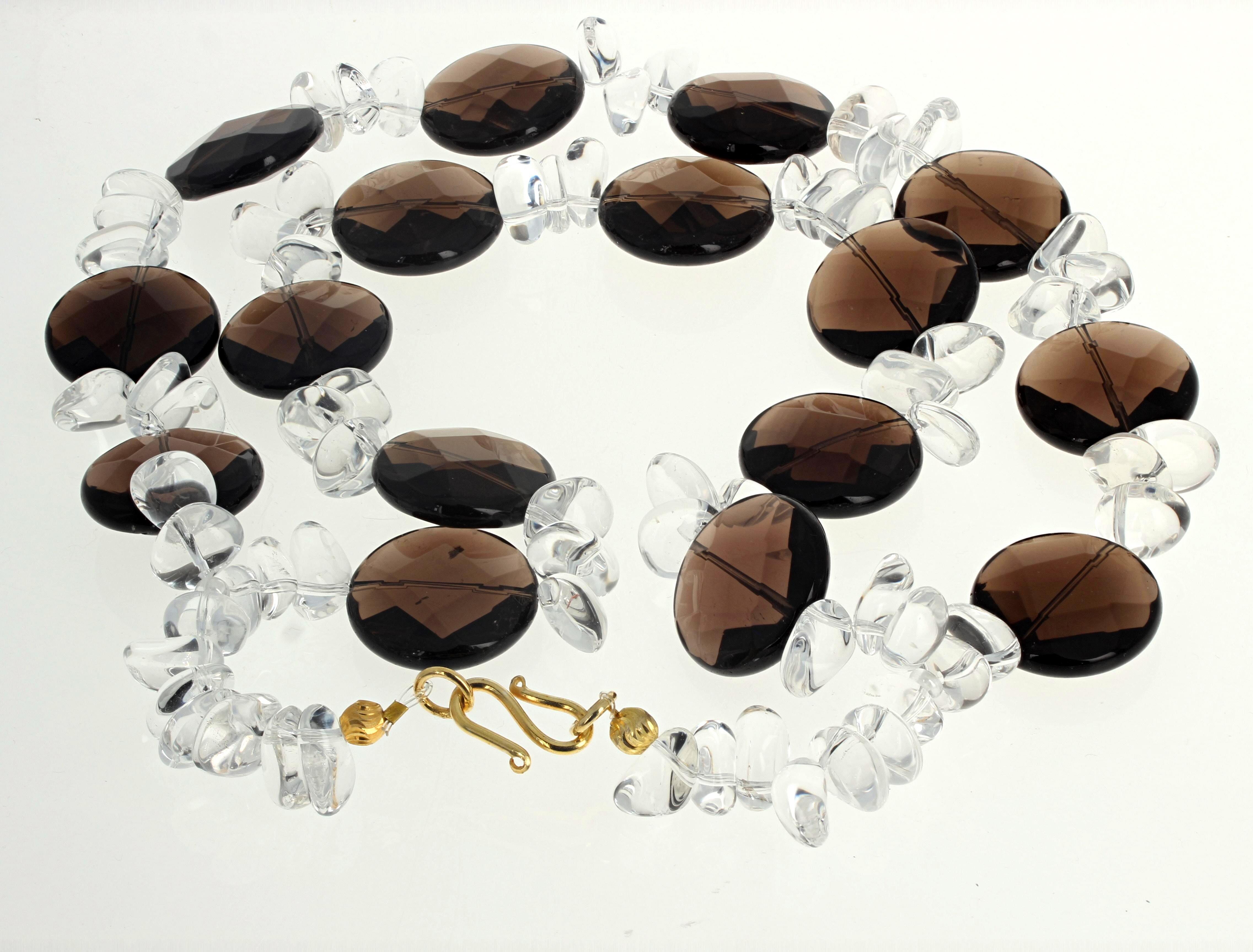 AJD Spektakuläre doppelreihige Halskette aus poliertem Rauchquarz & Glasur, Silber & Gem (Gemischter Schliff) im Angebot