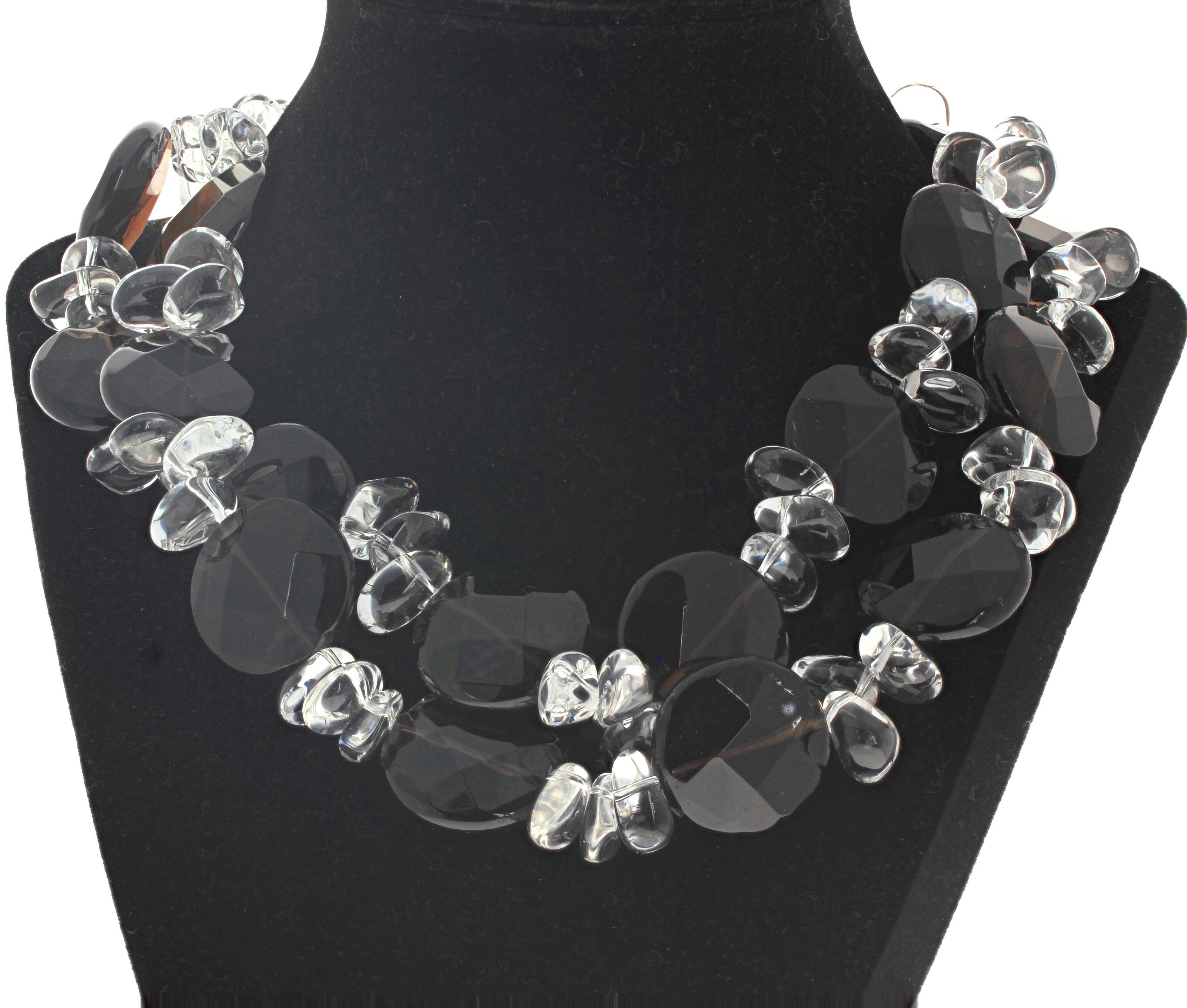 AJD Spectacular Silvery Quartz &Gem Polished Smoky Quartz Double Strand Necklace In New Condition For Sale In Raleigh, NC