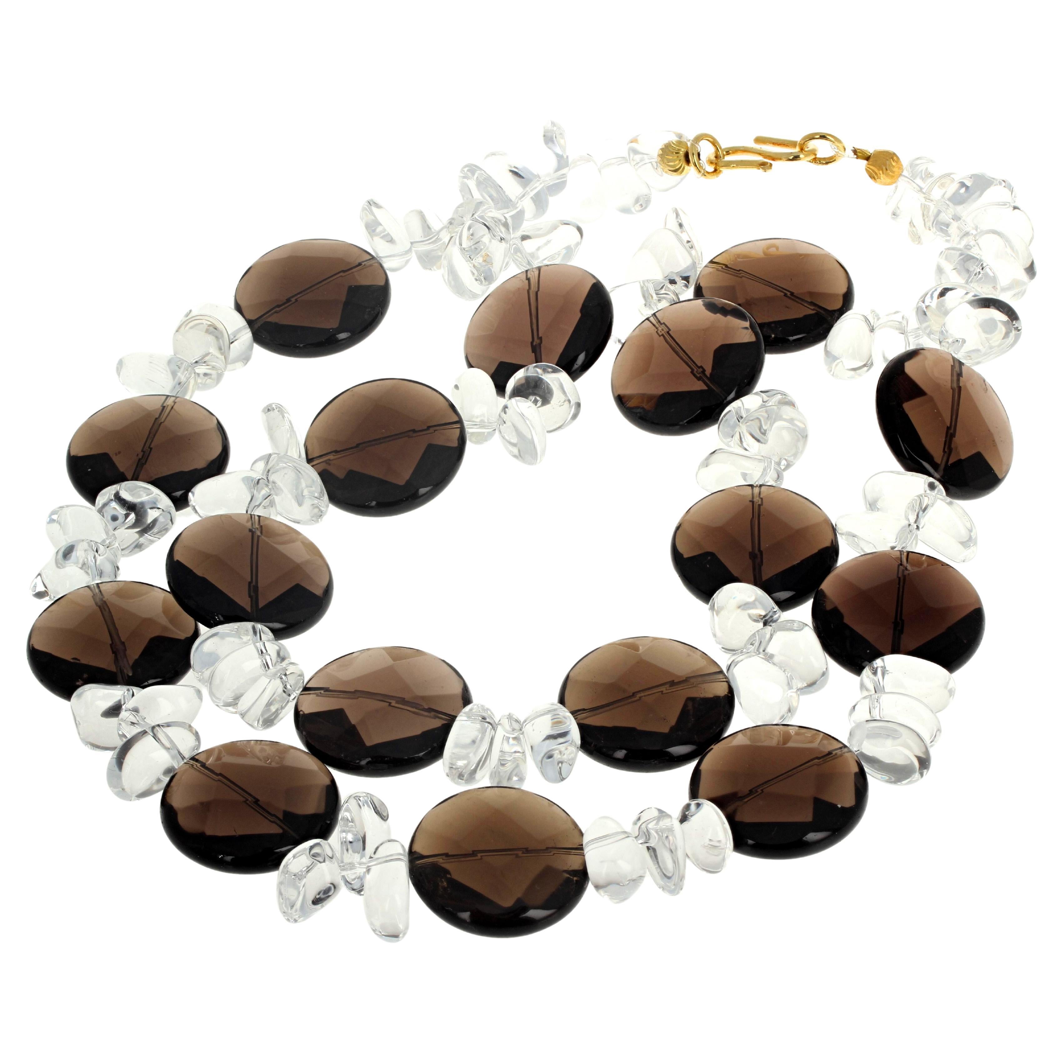 AJD Spektakuläre doppelreihige Halskette aus poliertem Rauchquarz & Glasur, Silber & Gem im Angebot