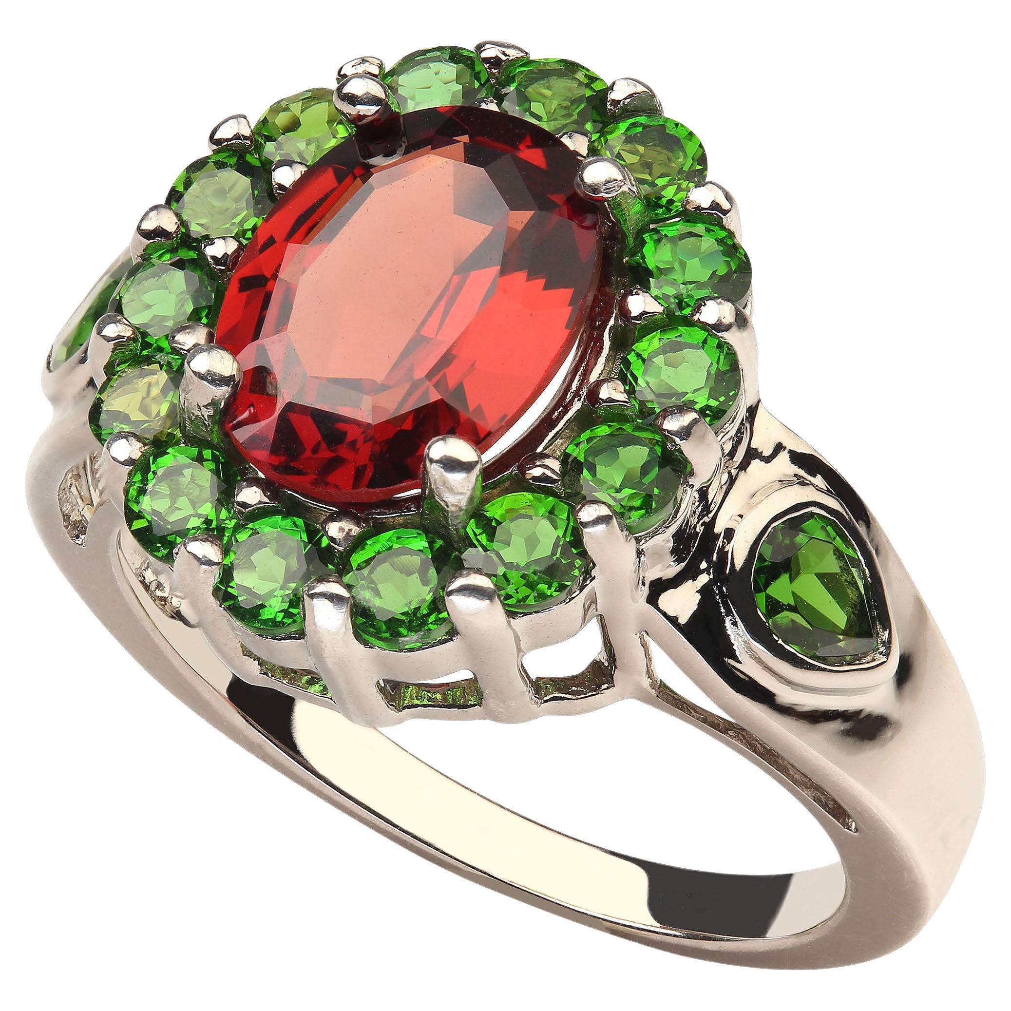 AJD Spessartite Garnet with Chrome Diopside Sterling Ring