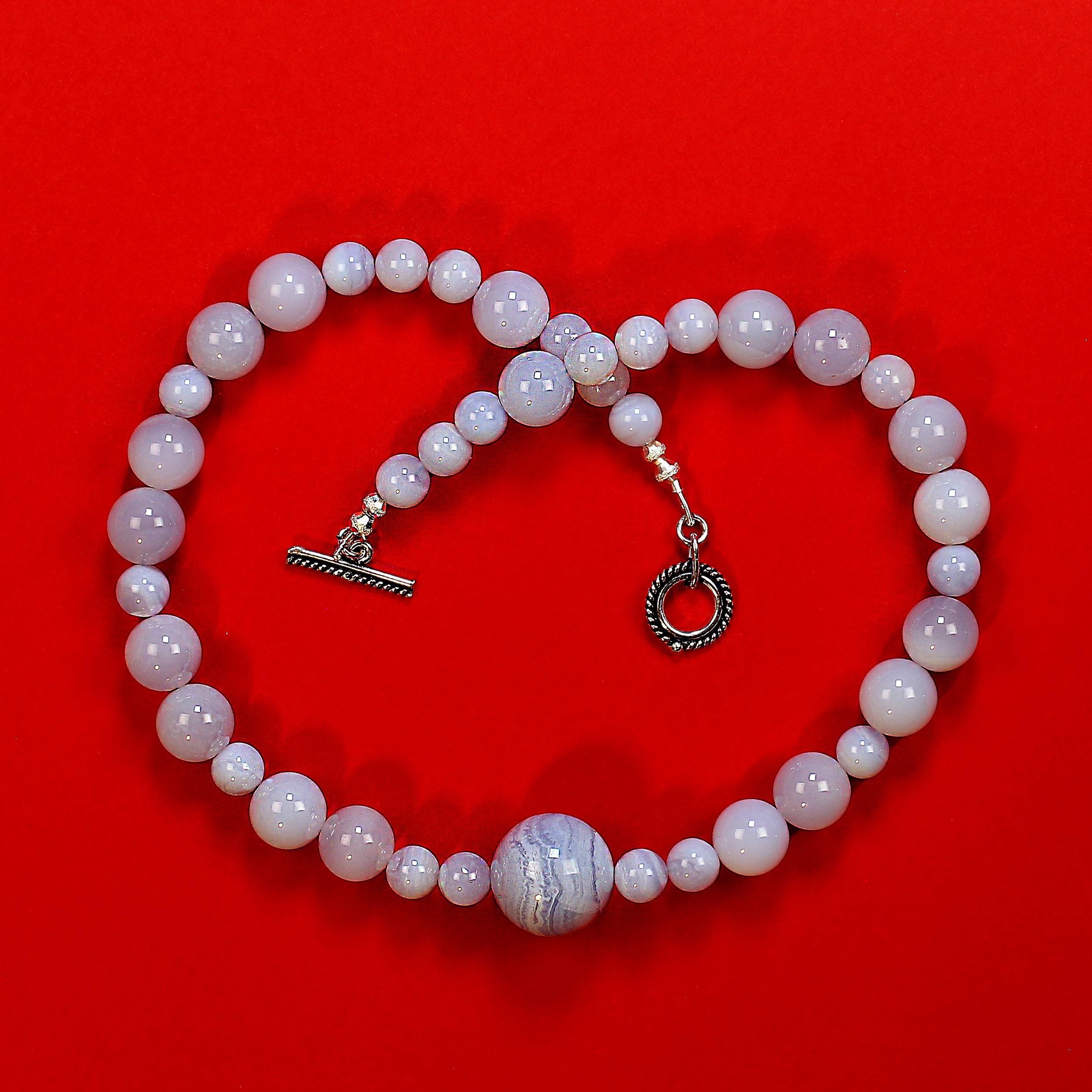 Artisan AJD Springtime Necklace of 18-Inch Blue Chalcedony For Sale