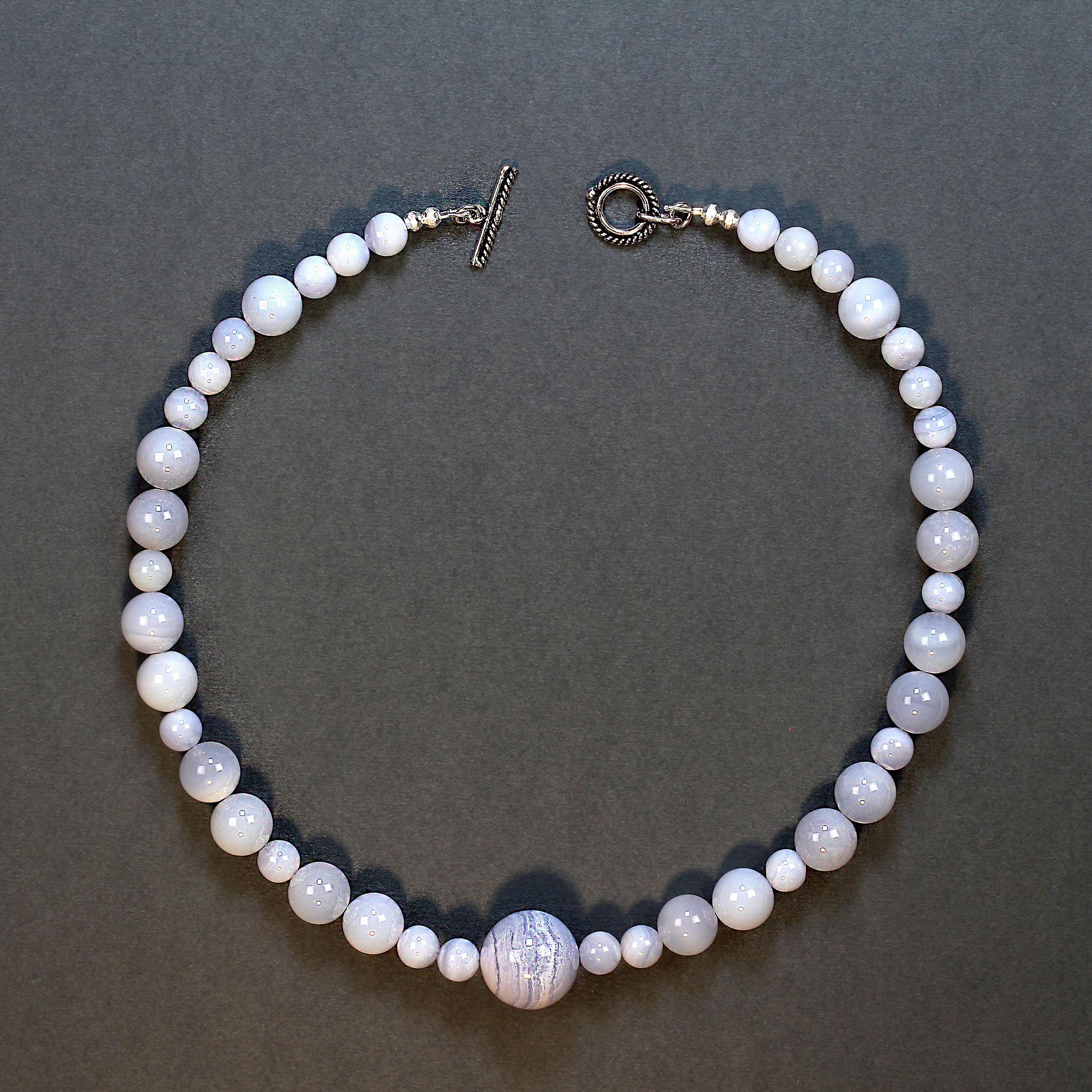 Bead AJD Springtime Necklace of 18-Inch Blue Chalcedony For Sale