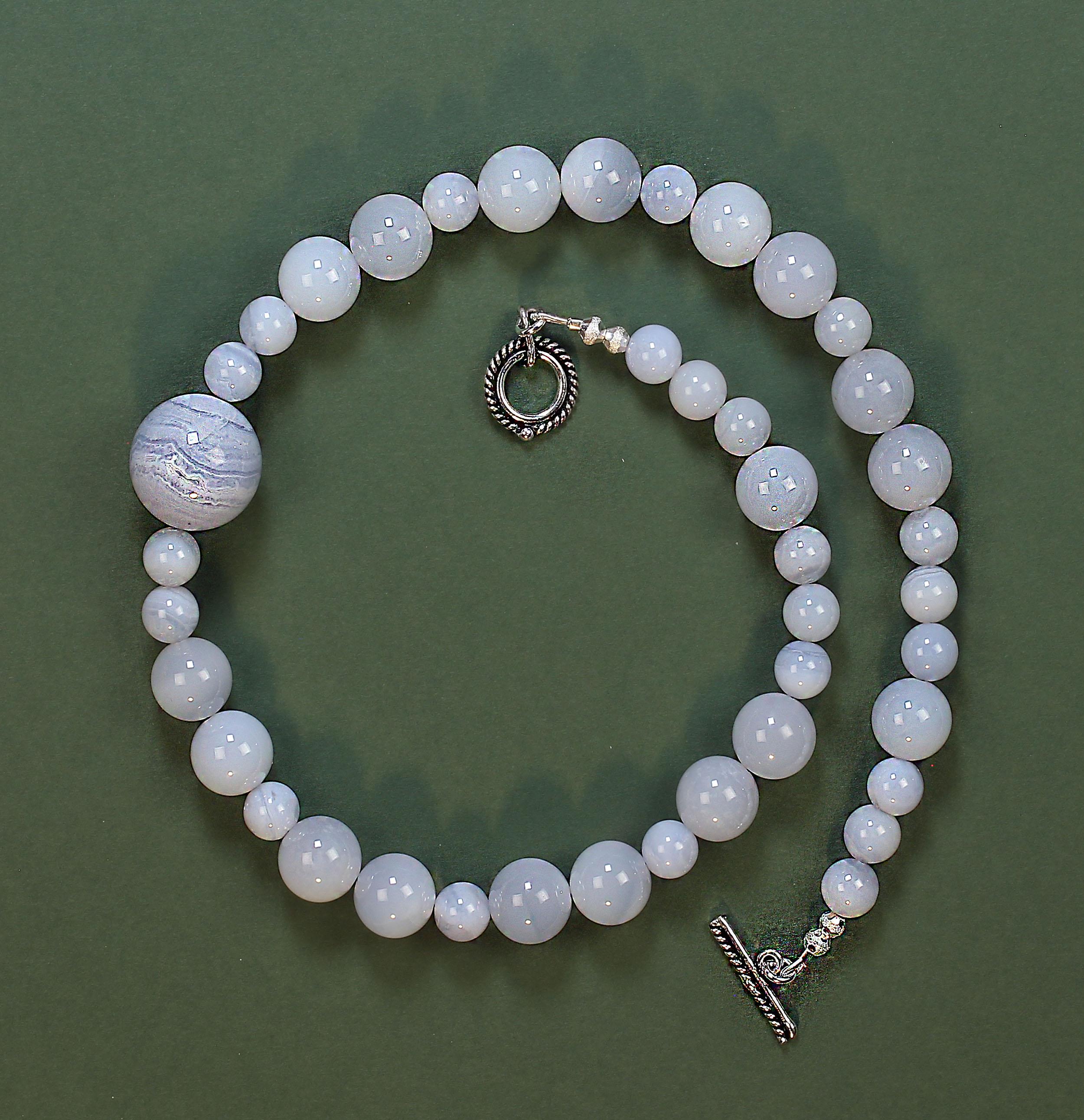 AJD Springtime Necklace of 18-Inch Blue Chalcedony In New Condition For Sale In Raleigh, NC