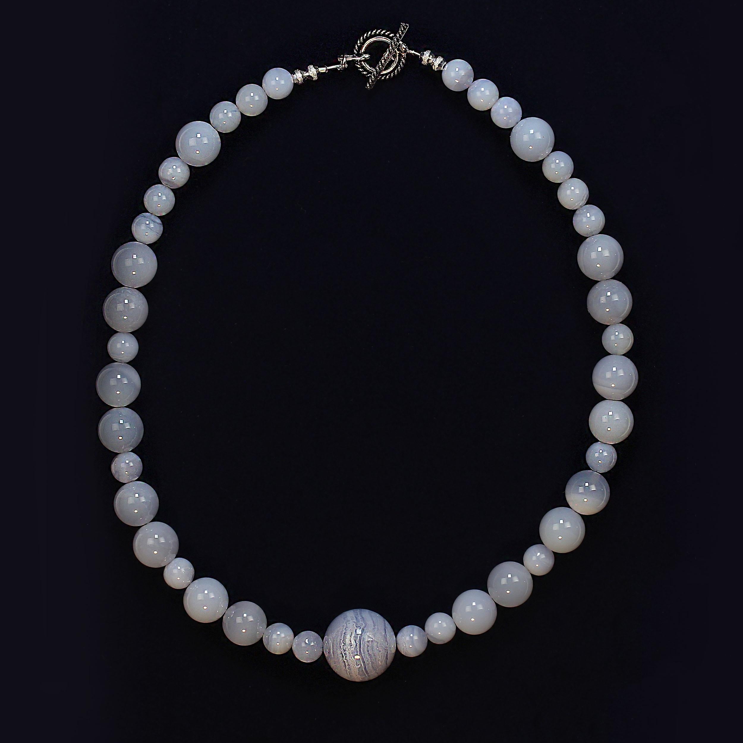 Women's or Men's AJD Springtime Necklace of 18-Inch Blue Chalcedony For Sale