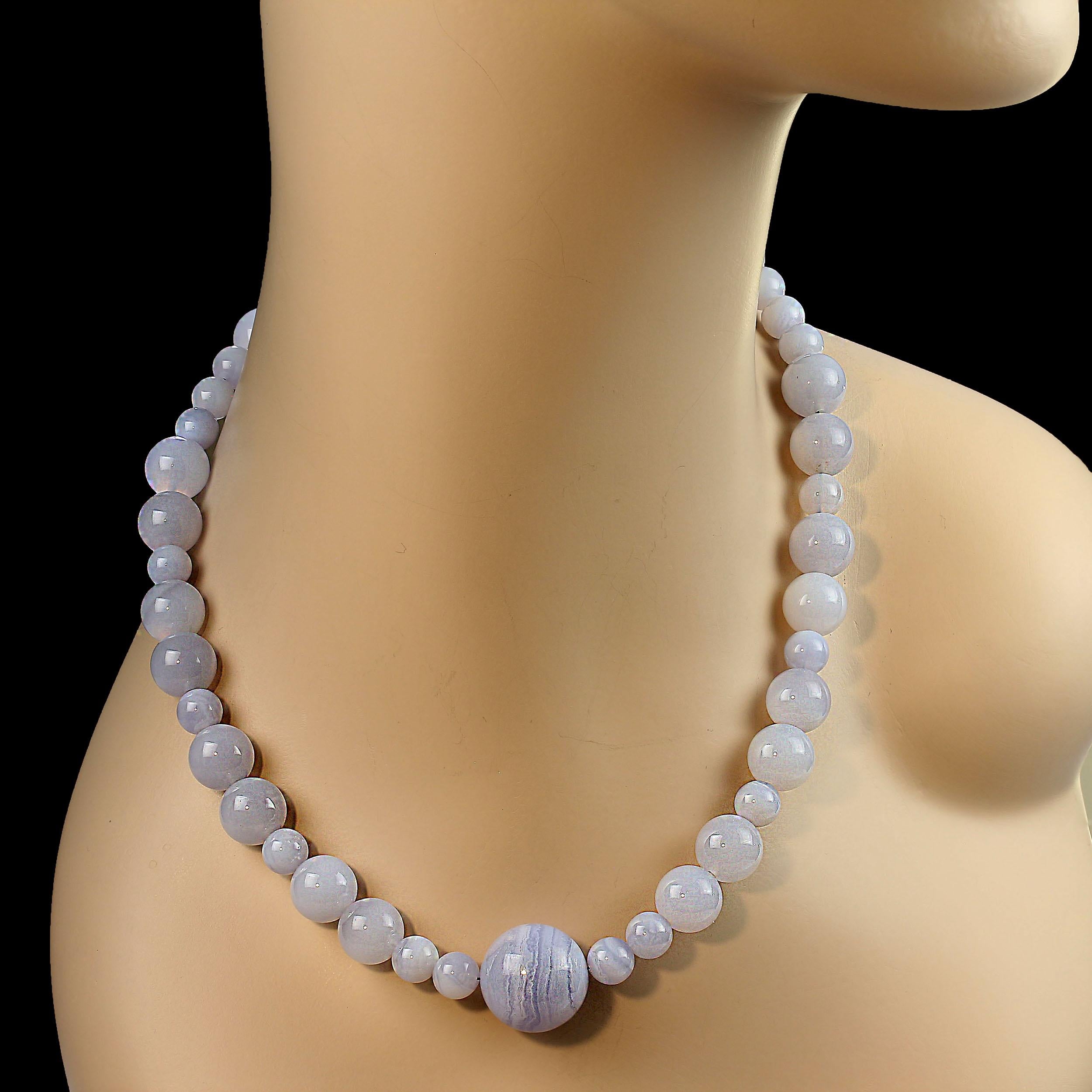 AJD Springtime Necklace of 18-Inch Blue Chalcedony