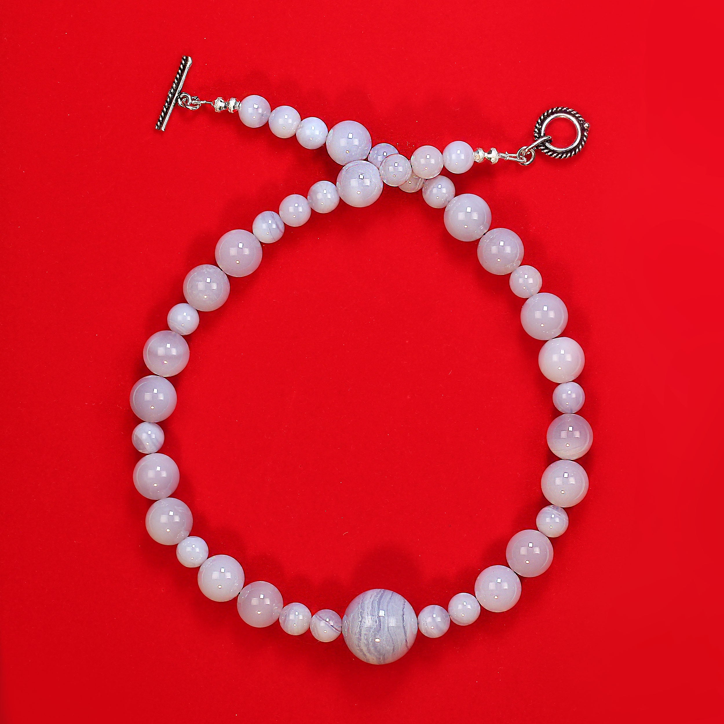 AJD Springtime Necklace of 18-Inch Blue Chalcedony