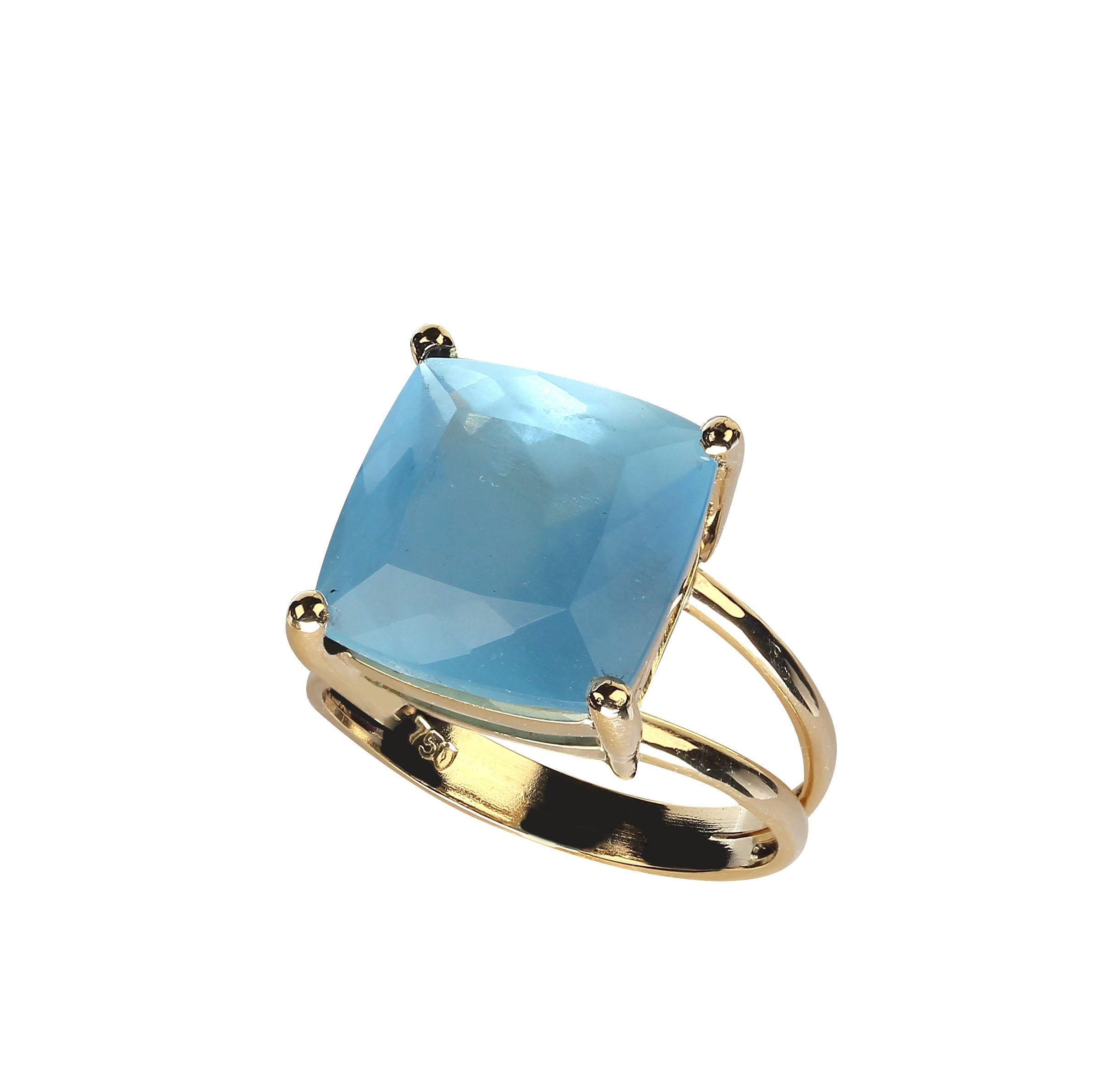 Antique Cushion Cut AJD 7.83CT Square Aquamarine in 18K Yellow Gold  March Birthstone For Sale