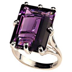 AJD Statement 15CT Emerald Cut Amethyst in Sterling  Ring    February Birthstone