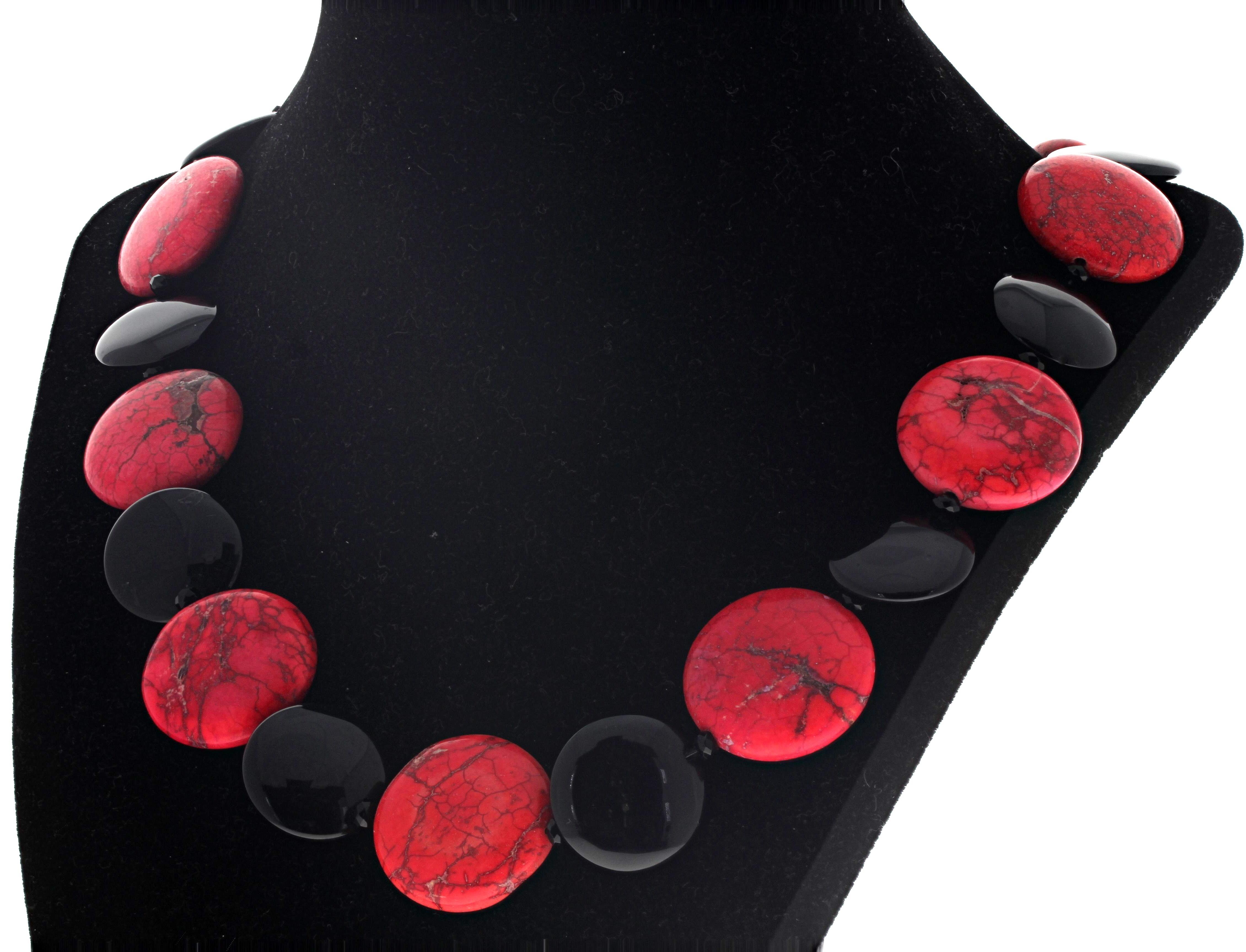Faszinierende Statement-Halskette aus echtem rotem Howlite und schwarzem Onyx von AJD für Damen oder Herren im Angebot