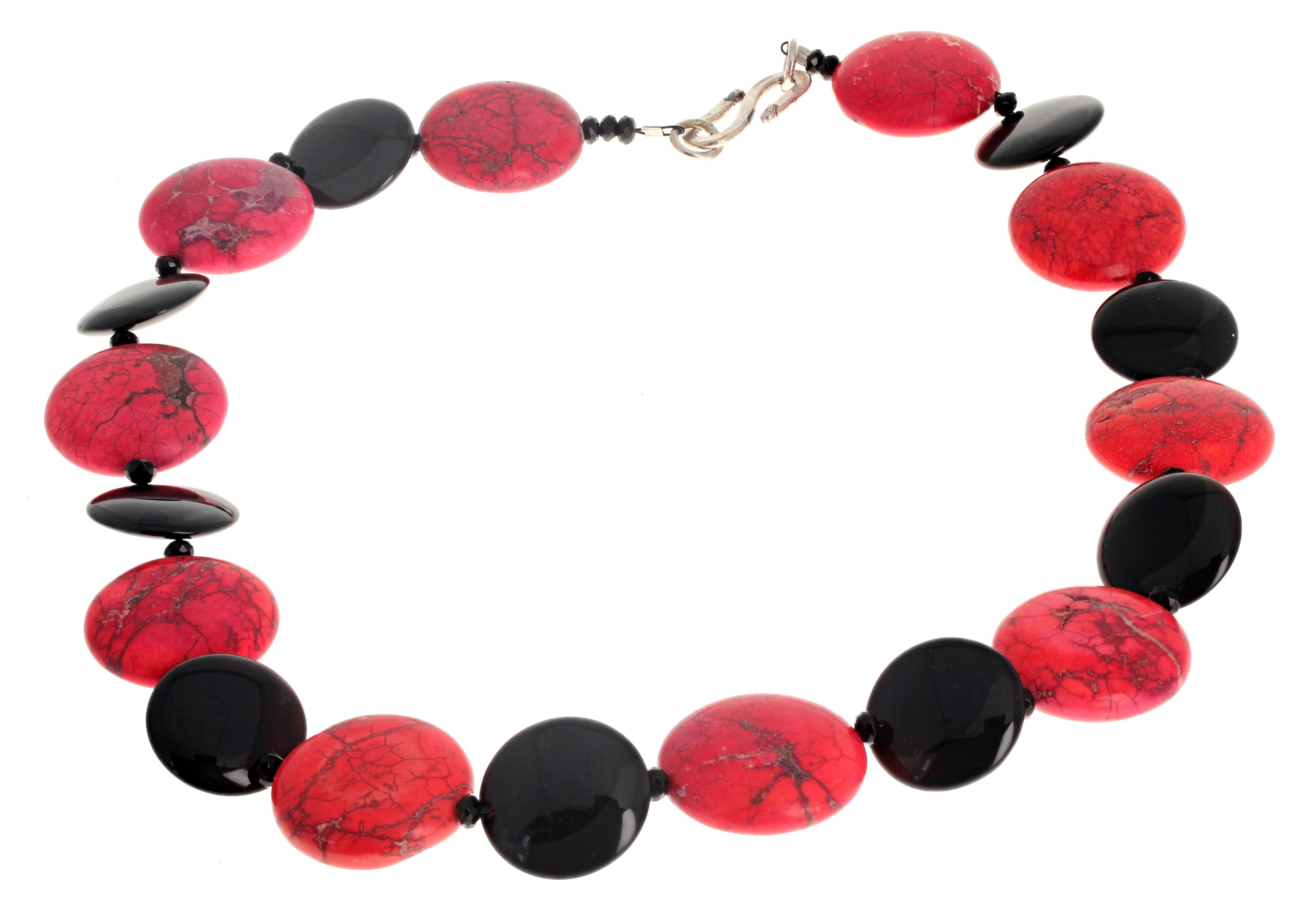 Mixed Cut AJD Fascinating Statement Necklace of Real Red Howlite & Bright Black Onyx For Sale
