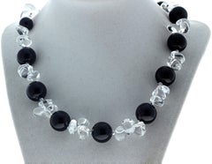 AJD Dramatic Brilliant Natural Black Onyx & Silvery Translucent Quartz Necklace