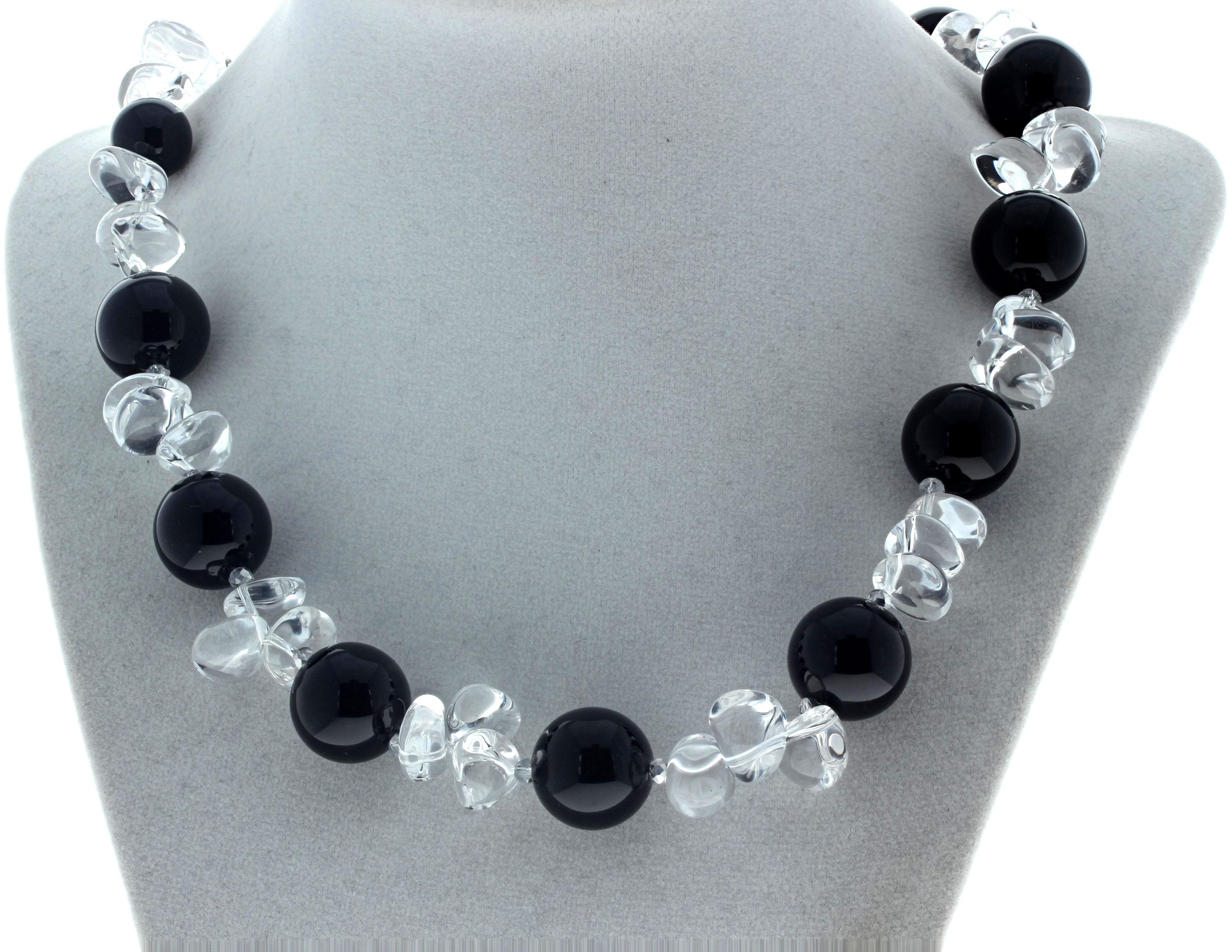 Women's or Men's AJD Dramatic Brilliant Natural Black Onyx & Silvery Translucent Quartz Necklace