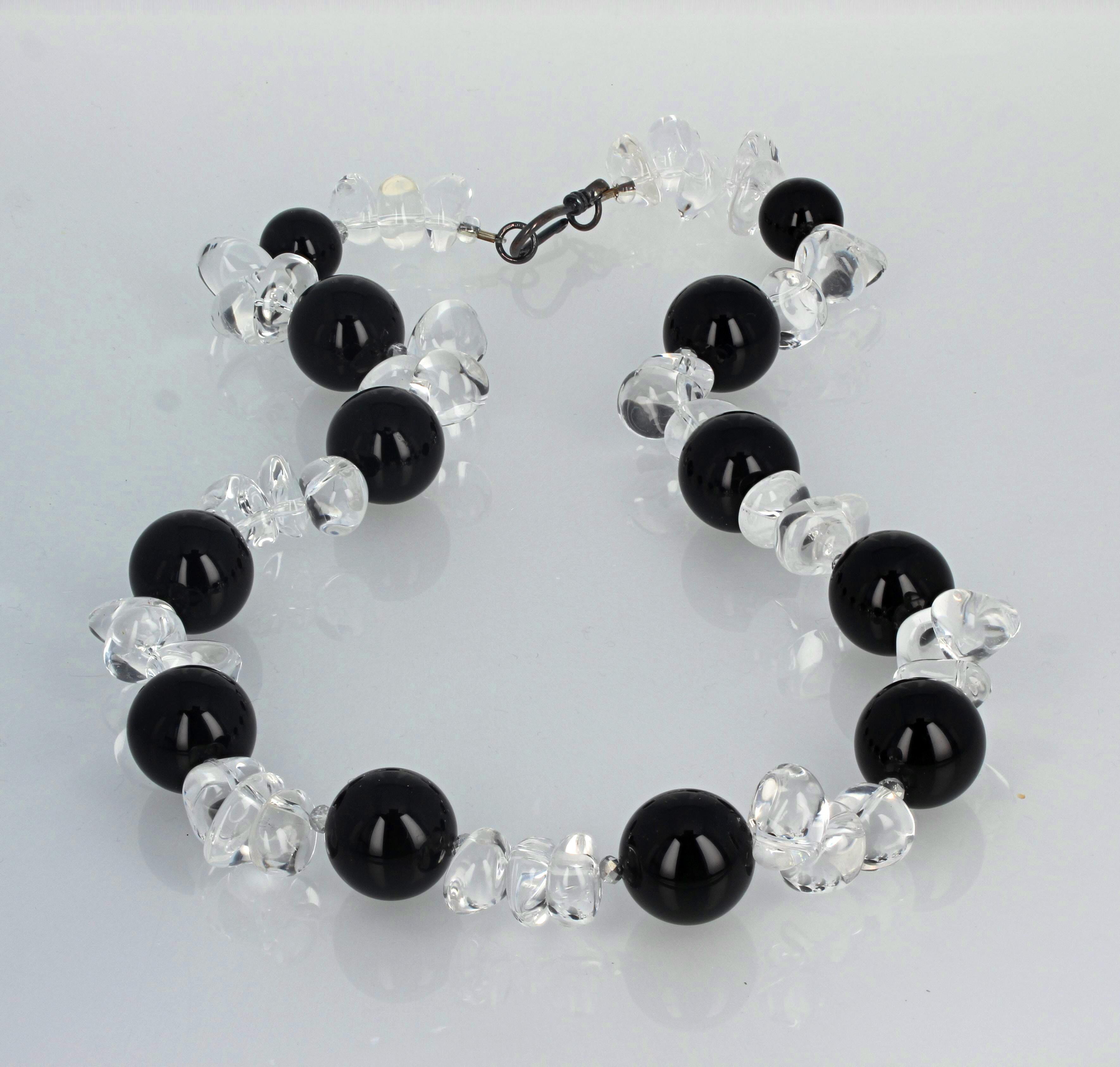 AJD Dramatic Brilliant Natural Black Onyx & Silvery Translucent Quartz Necklace 1