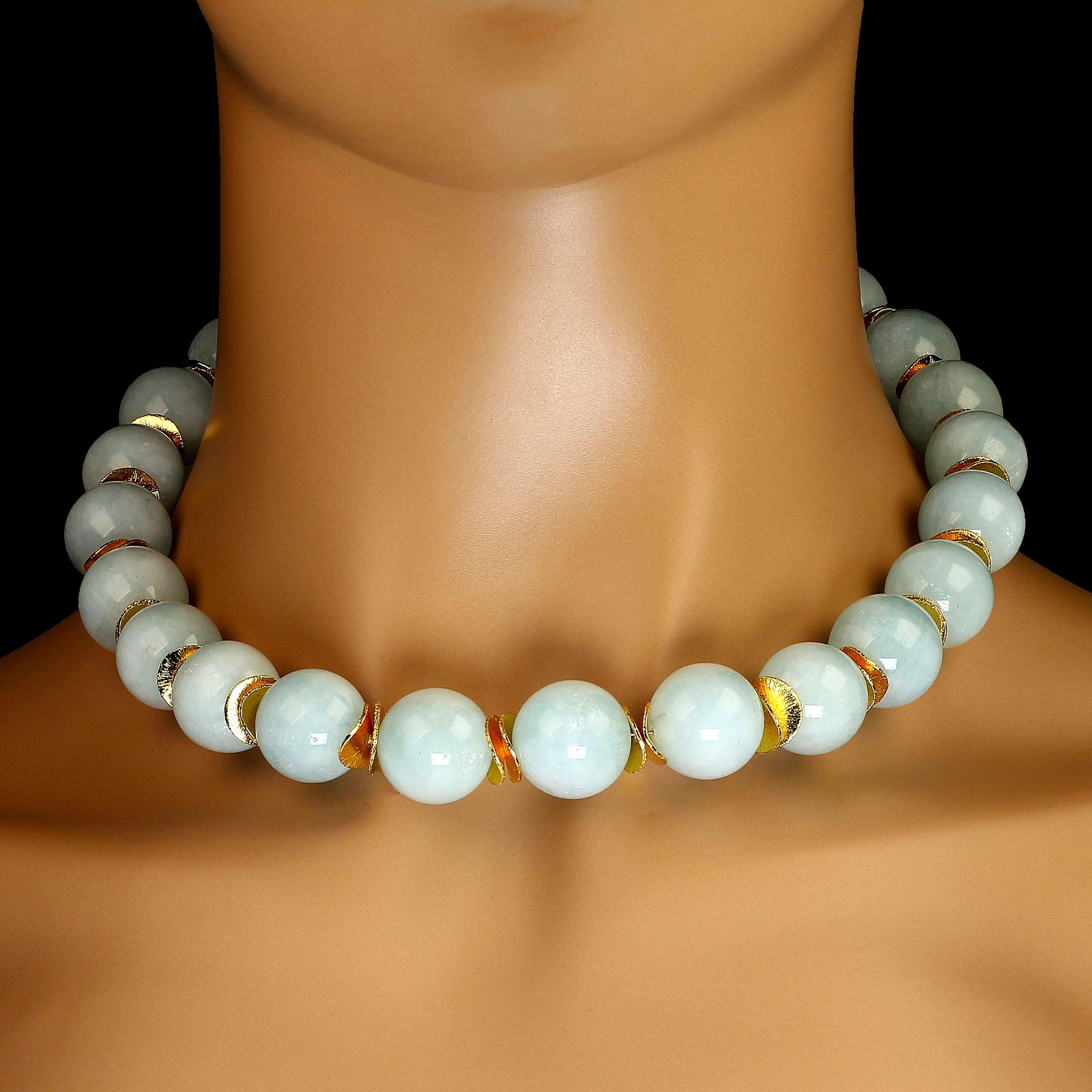 Artisan AJD Statement Aquamarine Choker with Goldy Accents March Birthstone
