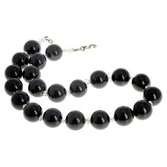 AJD Elegant Statement Necklace of Natural Black Onyx & Sparkling Quartz Chips