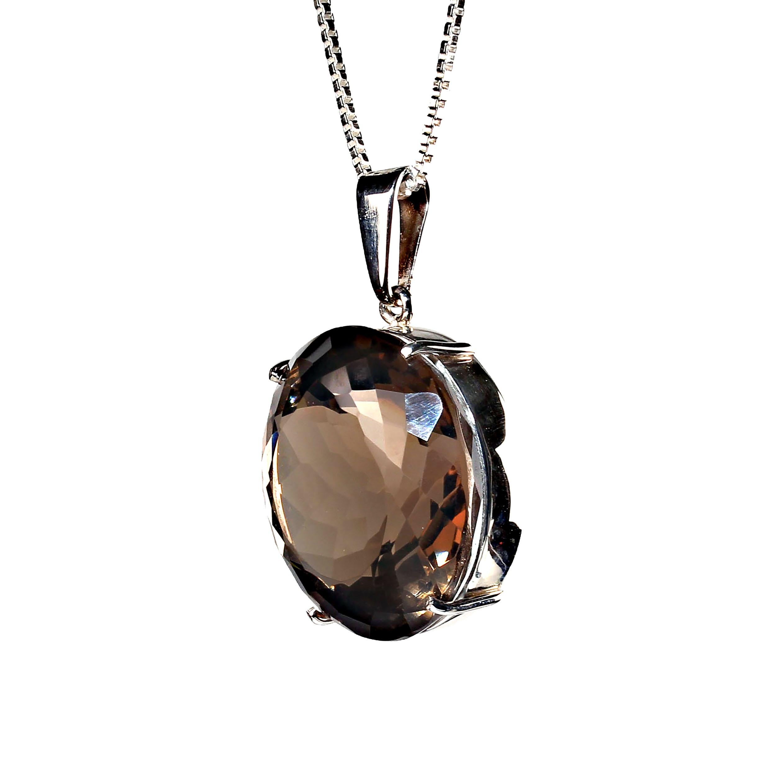 Round Cut AJD Statement 64Ct Round Smoking Quartz and Sterling Silver Pendant For Sale