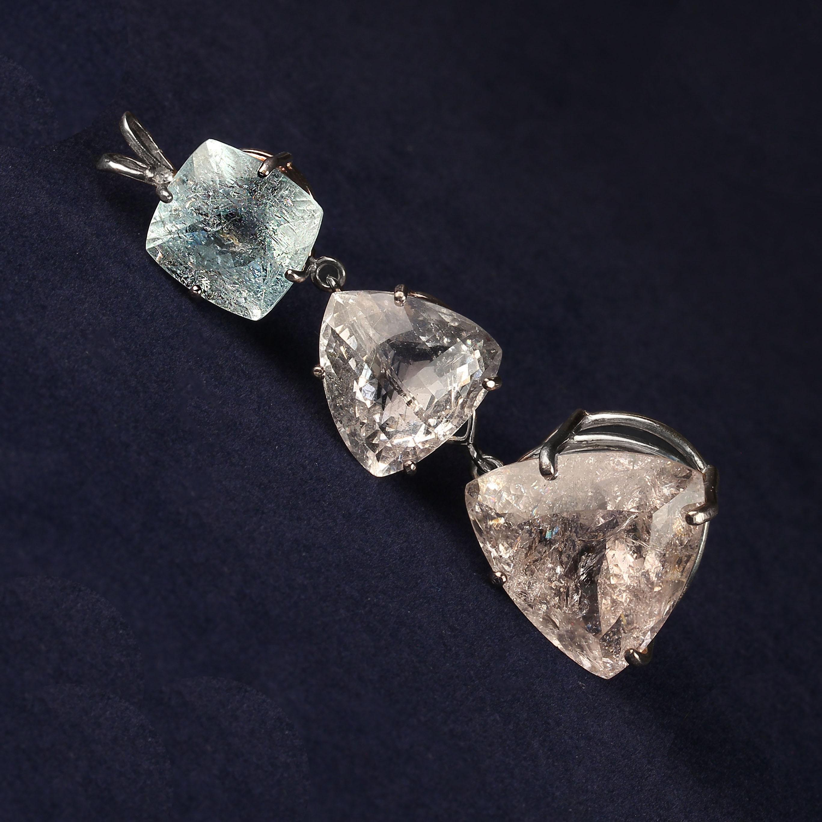 da uomo o donna Ciondolo AJD con tre berilli in argento Sterling Pietra di nascita di marzo in vendita