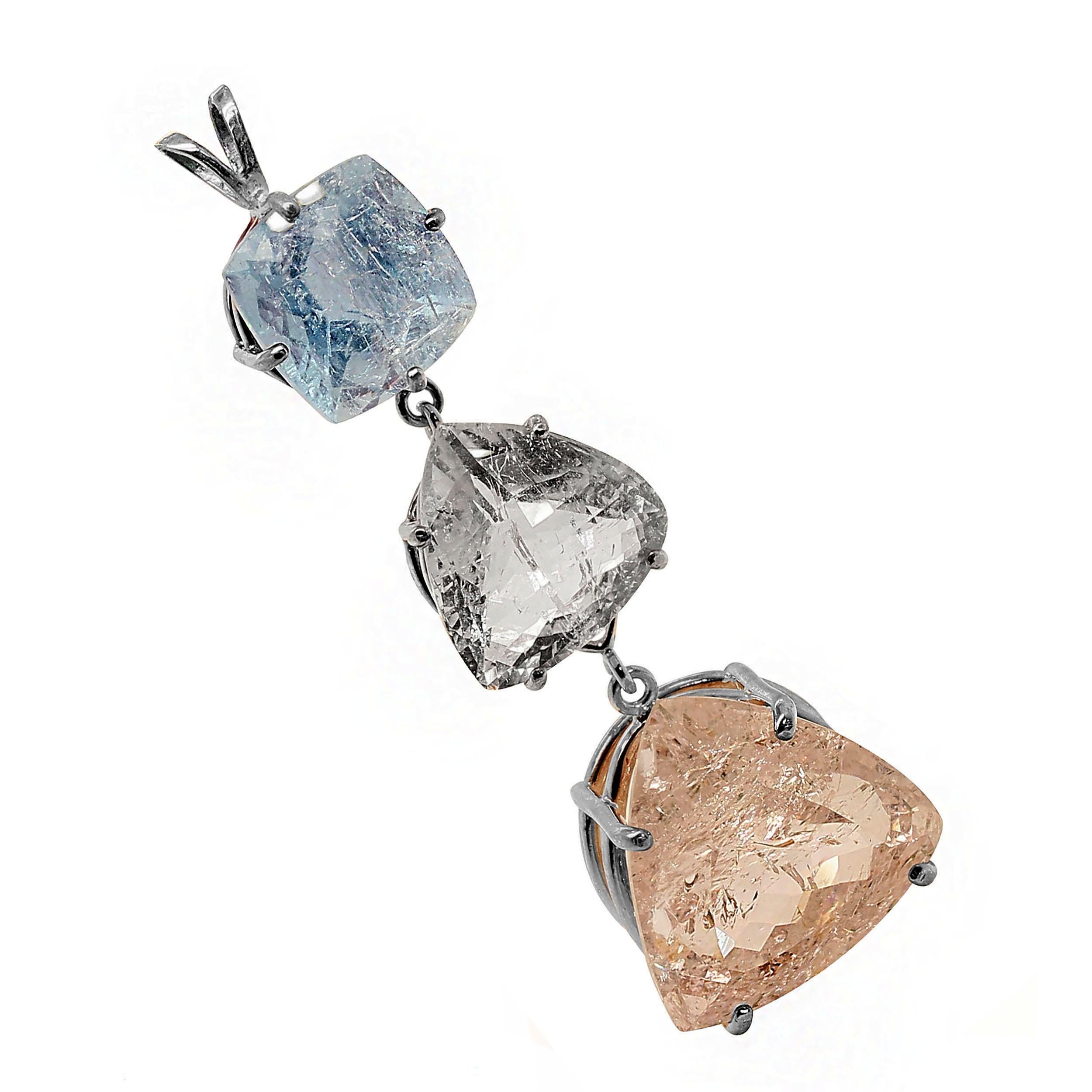 Ciondolo AJD con tre berilli in argento Sterling Pietra di nascita di marzo in vendita 1