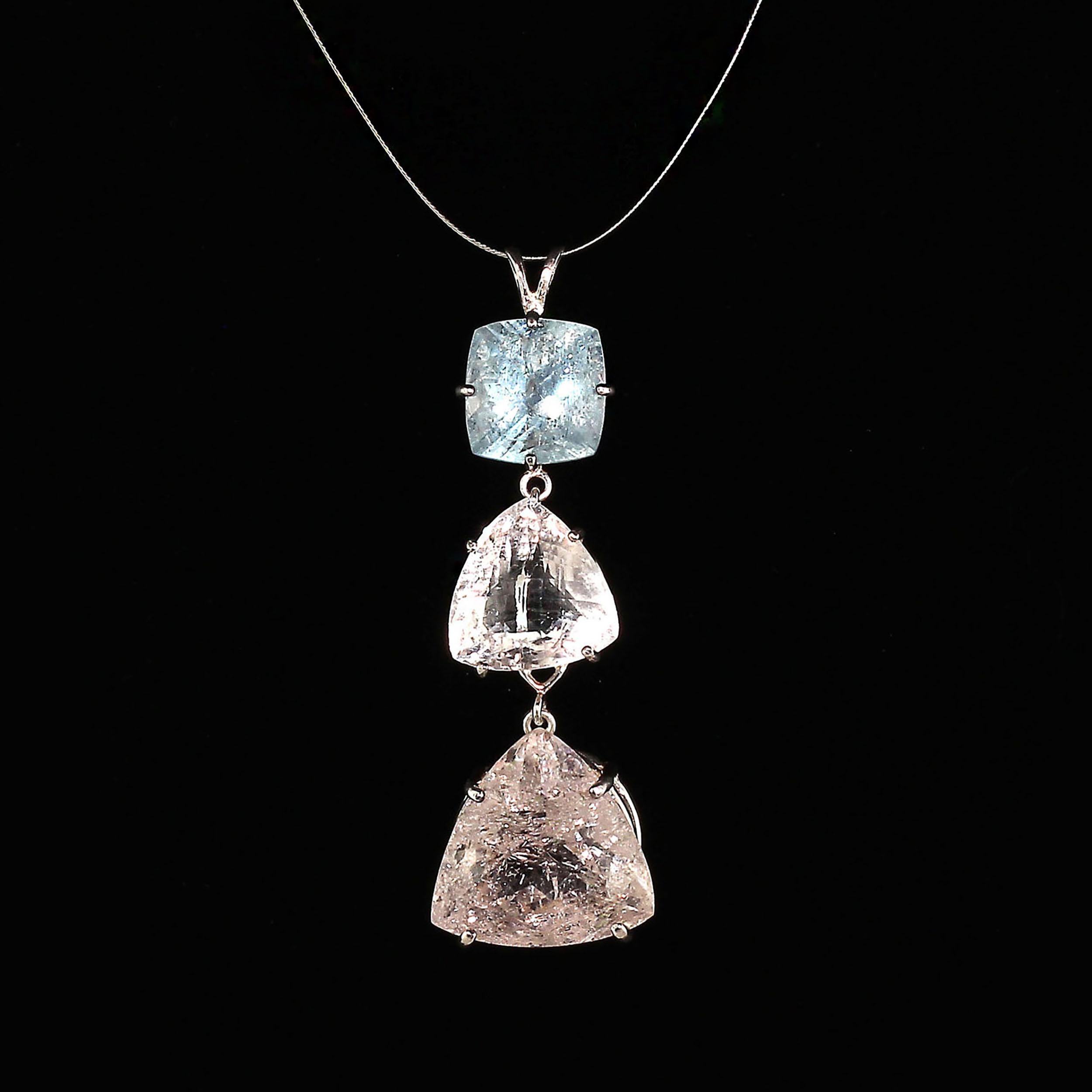 Ciondolo AJD con tre berilli in argento Sterling Pietra di nascita di marzo in vendita 3