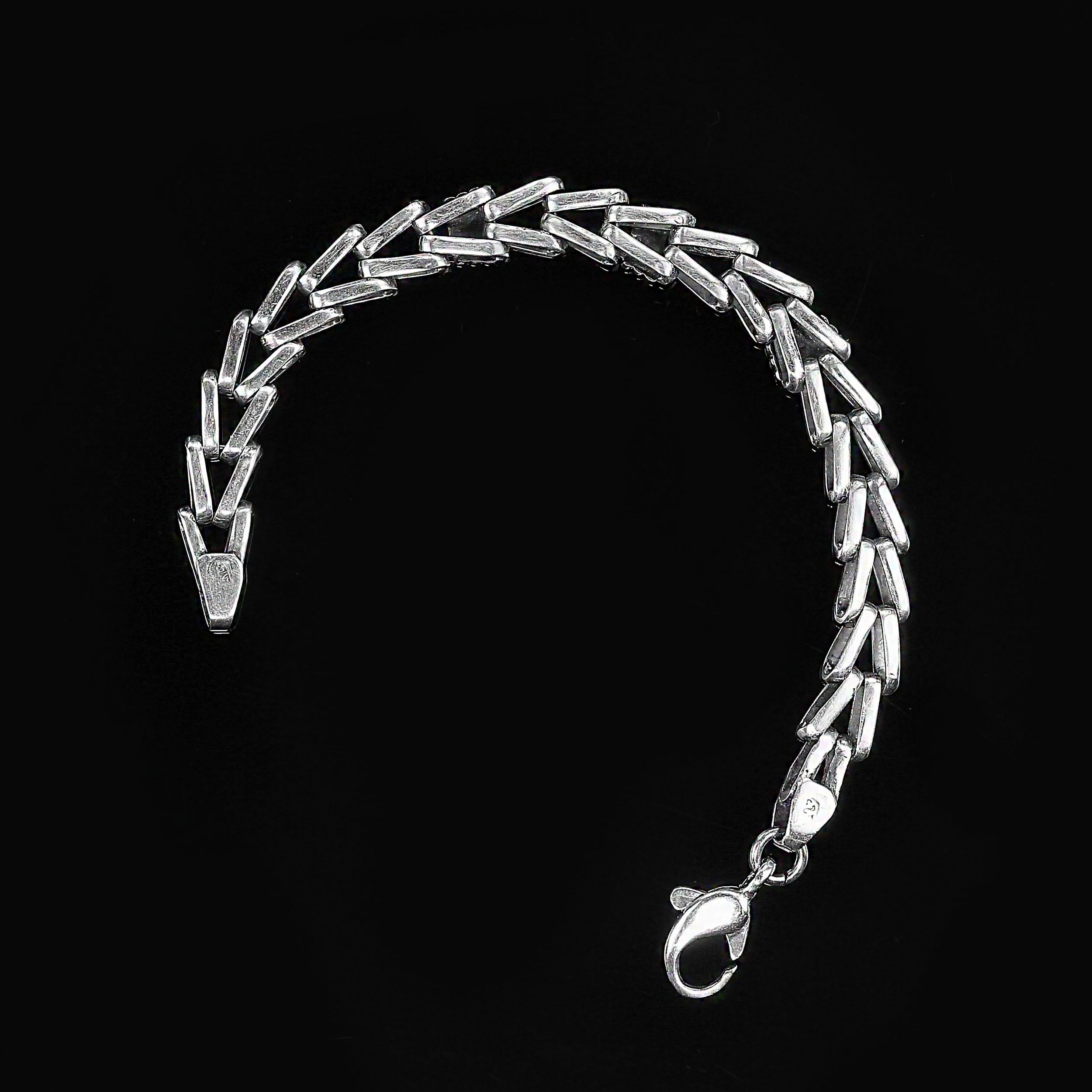 Women's or Men's AJD Men's Sterling Silver Bracelet in Unique Herringbone Design For Sale