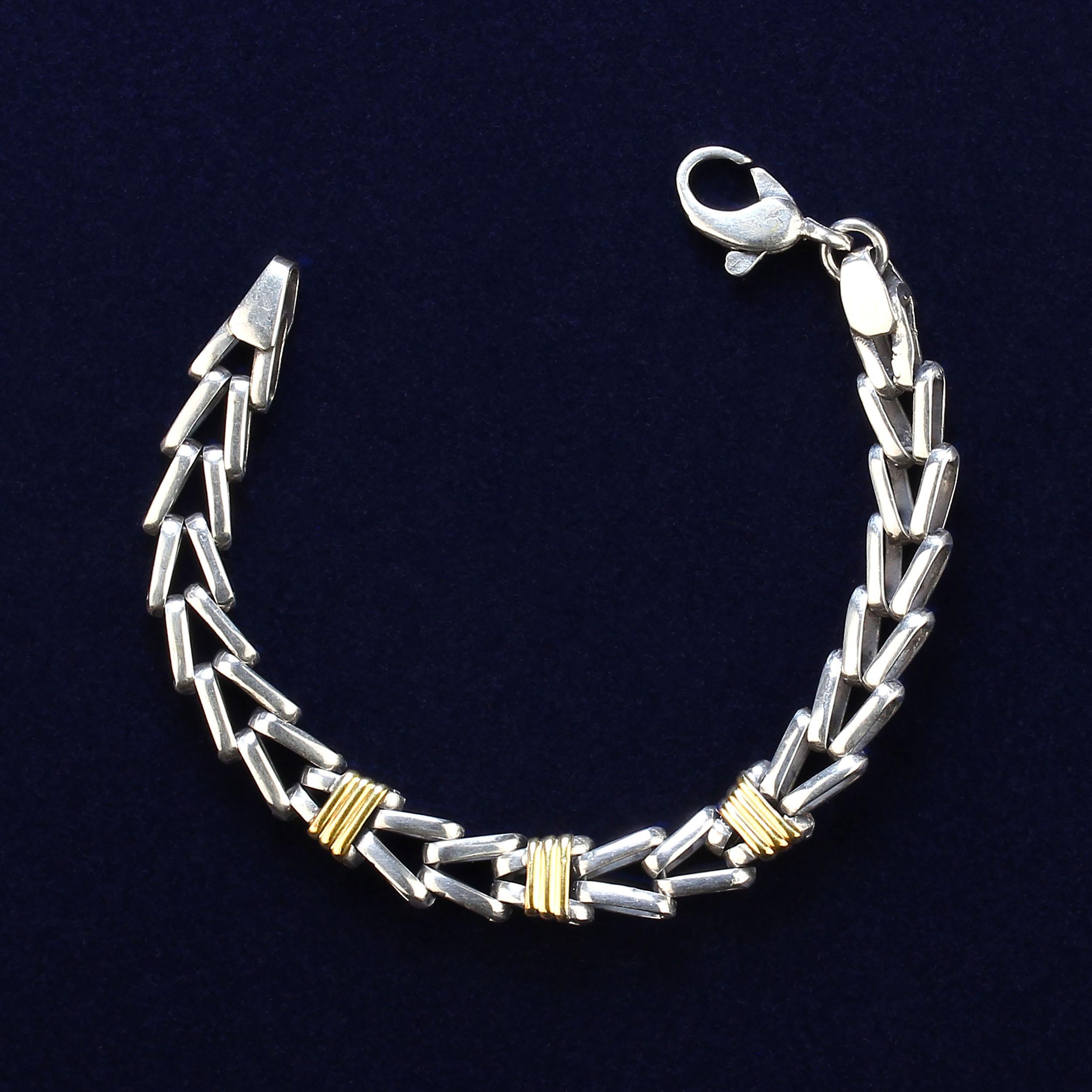 AJD Men's Sterling Silver Bracelet in Unique Herringbone Design For Sale 1