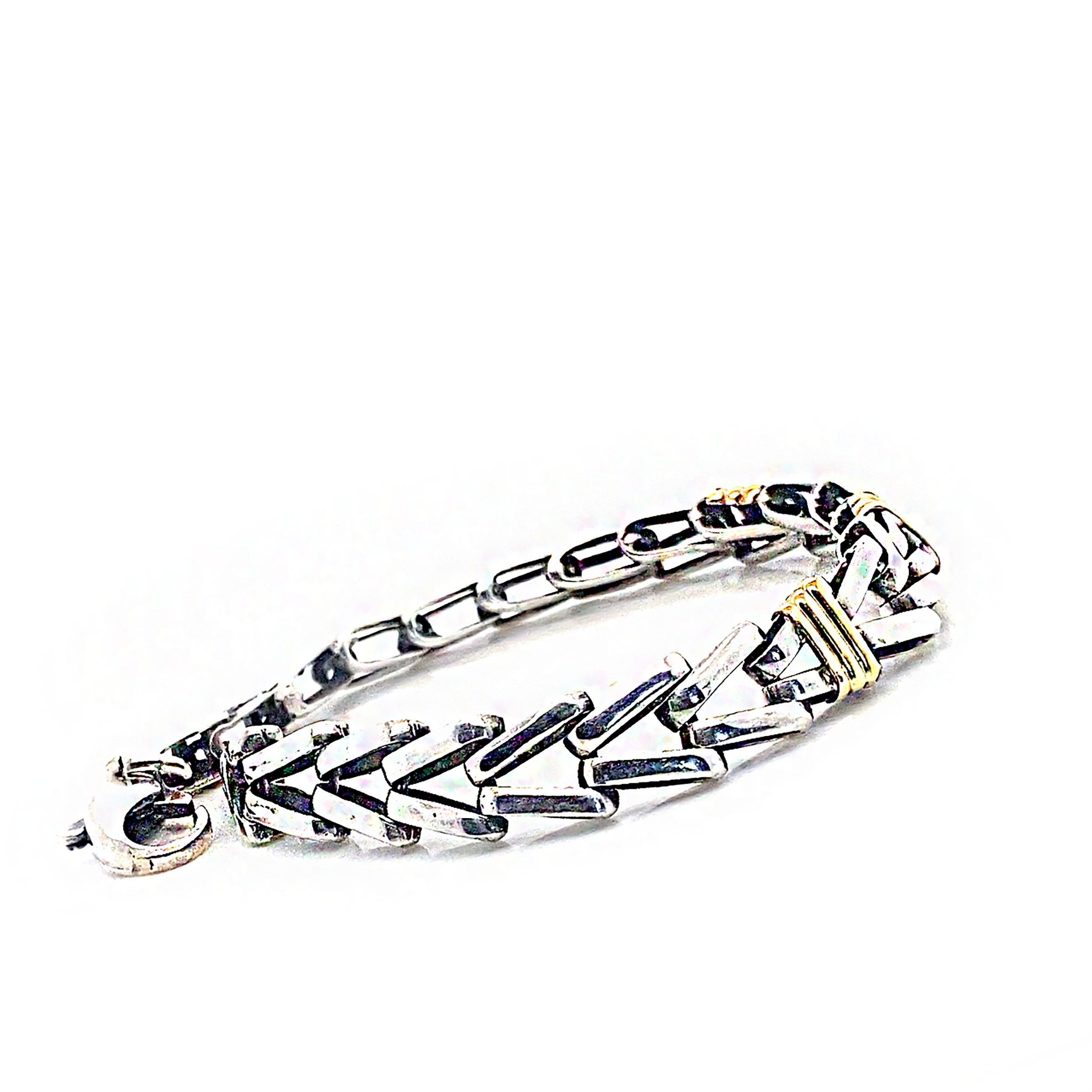 AJD Men's Sterling Silver Bracelet in Unique Herringbone Design For Sale 2