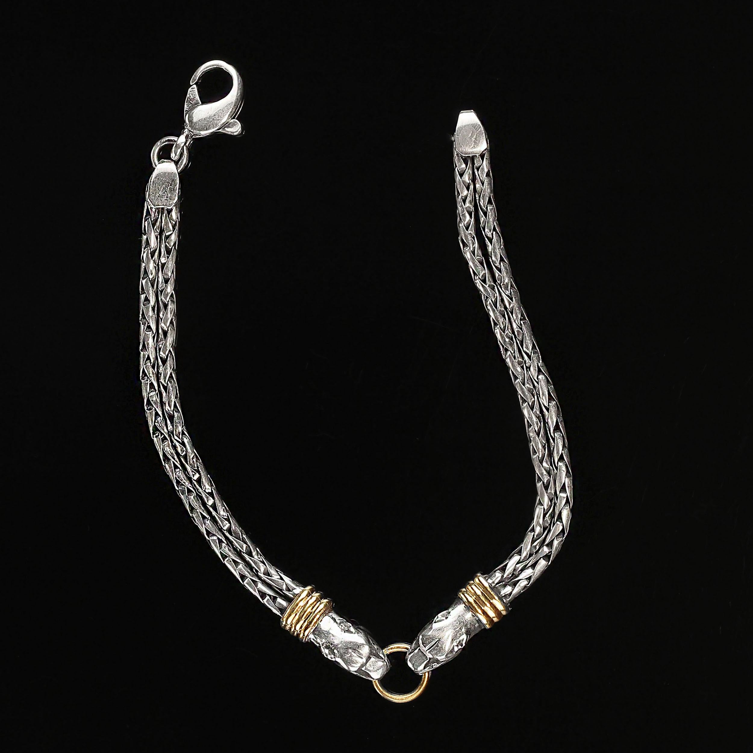 da uomo o donna Bracciale AJD da uomo in argento sterling con motivo a doppia testa di serpente e accenti dorati in vendita