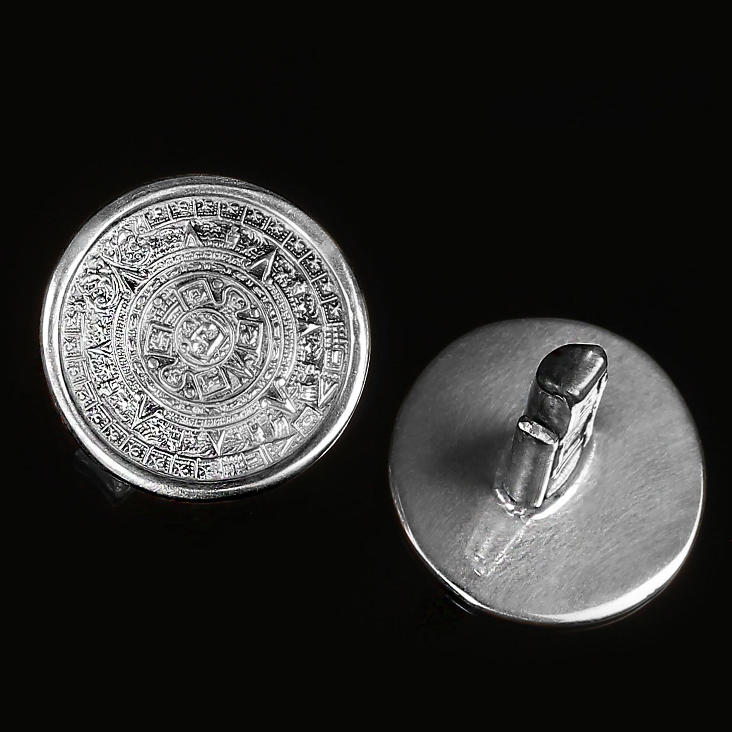 Women's or Men's AJD Sterling Silver Cufflinks Mayan Calendar For Sale