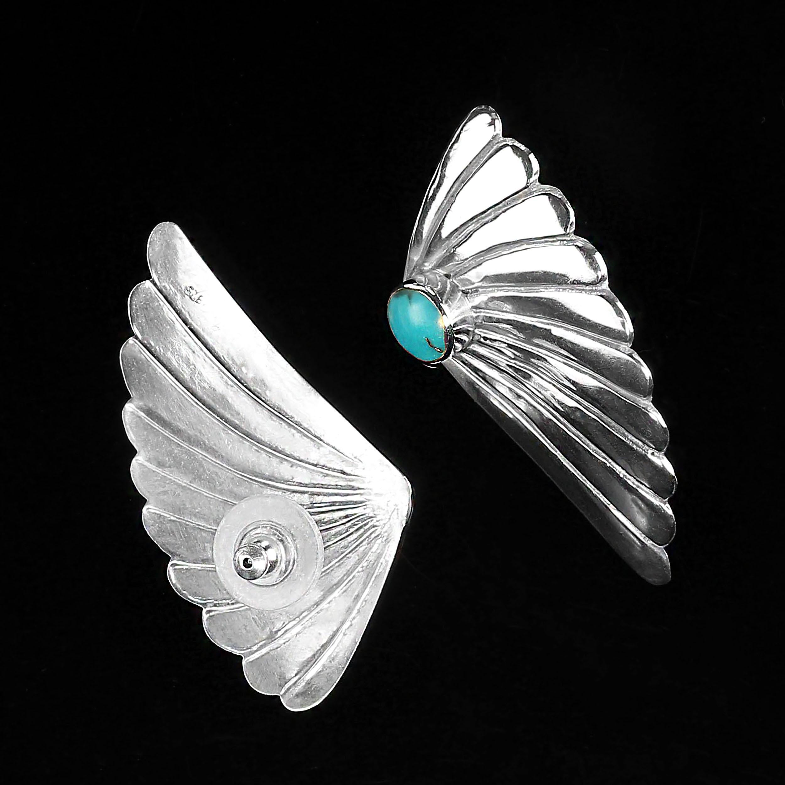 Pendientes artesanales de plata de ley AJD en forma de abanico estilo suroeste en Excelente estado para la venta en Raleigh, NC
