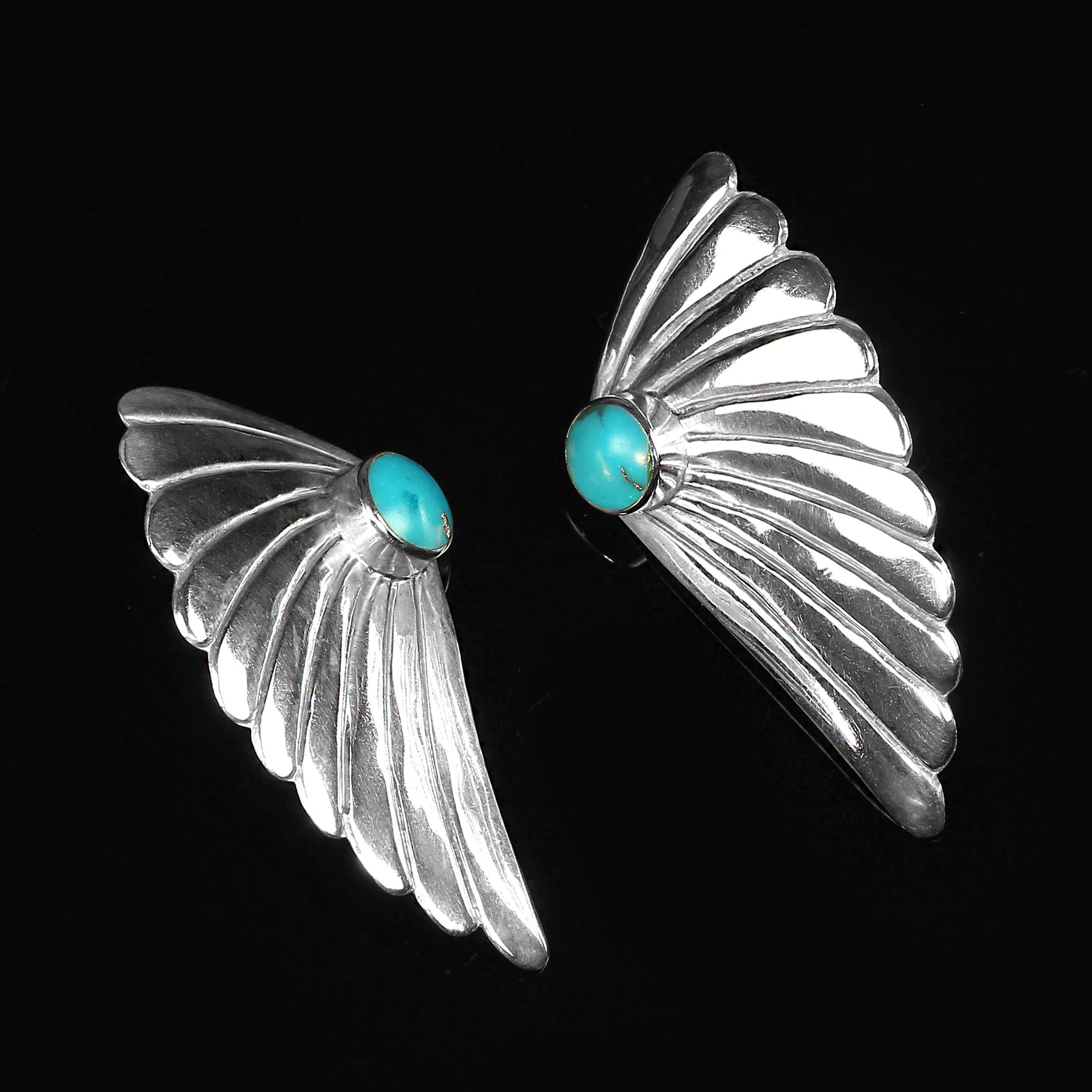 Femenino o masculino Pendientes artesanales de plata de ley AJD en forma de abanico estilo suroeste en venta