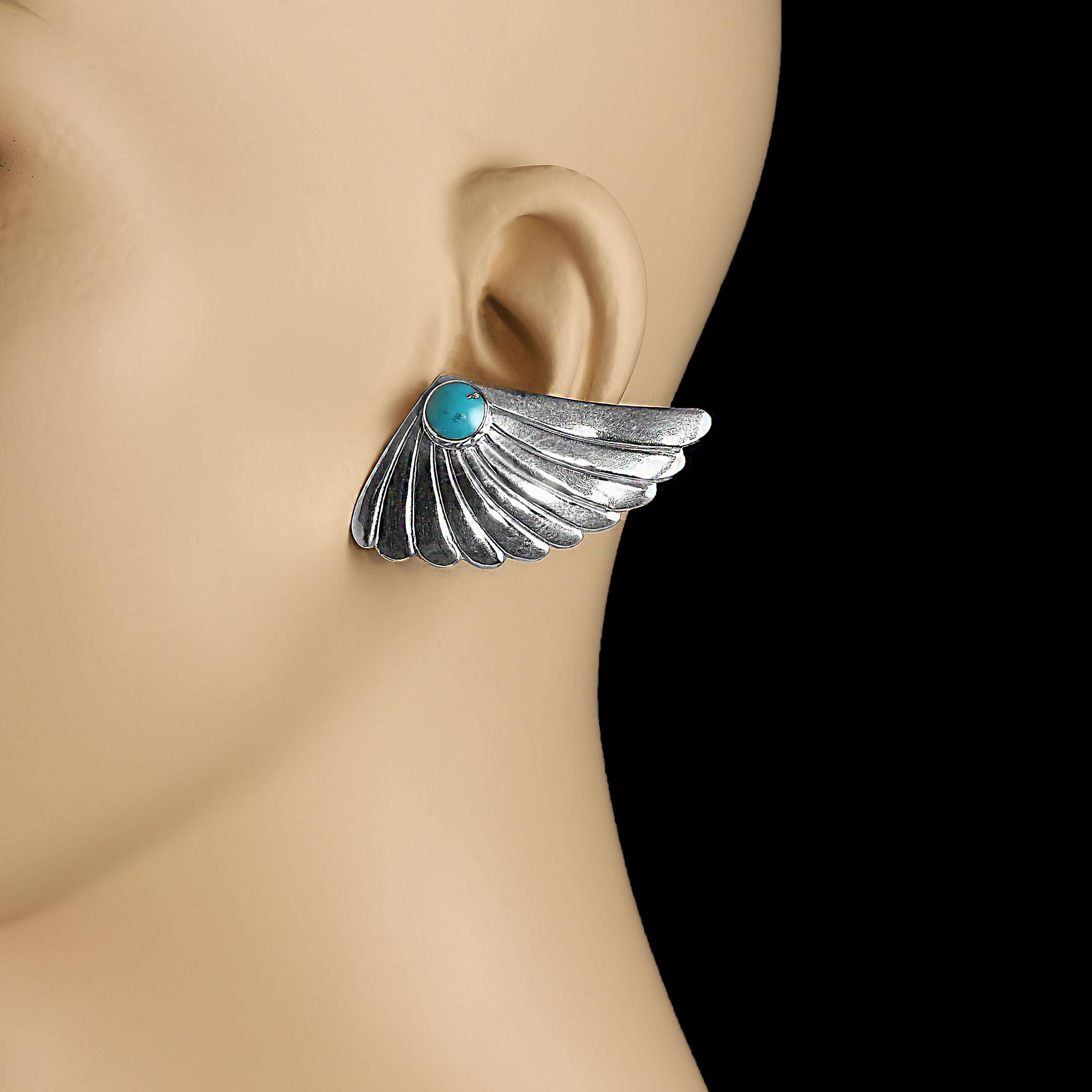 Pendientes artesanales de plata de ley AJD en forma de abanico estilo suroeste en venta 1