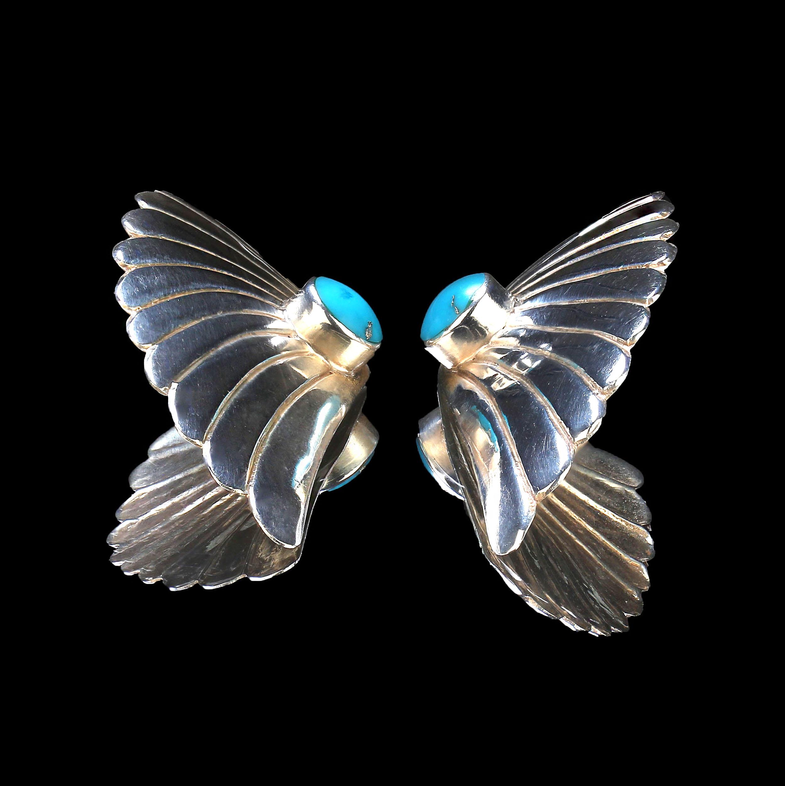 Pendientes artesanales de plata de ley AJD en forma de abanico estilo suroeste en venta 2