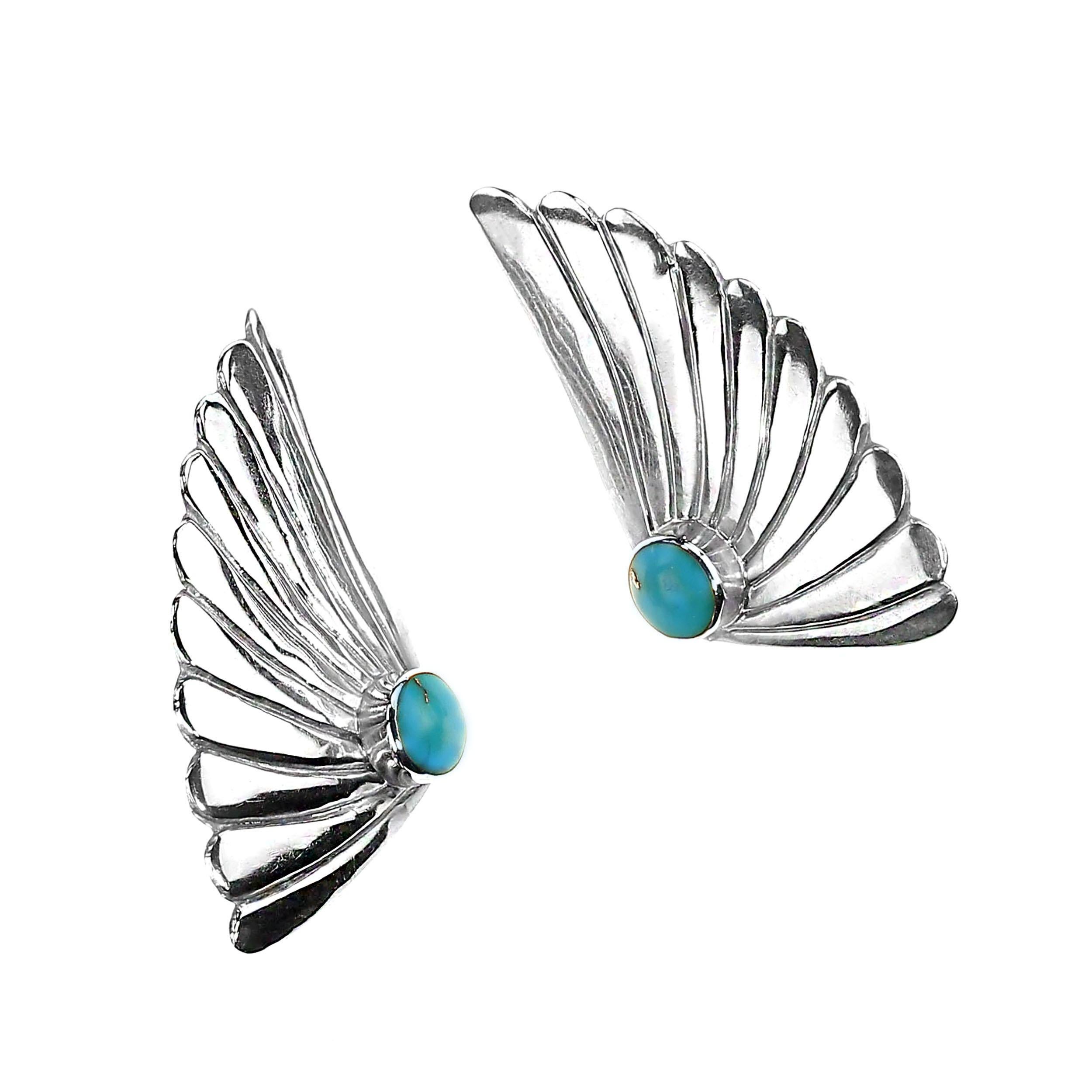 Pendientes artesanales de plata de ley AJD en forma de abanico estilo suroeste en venta 3