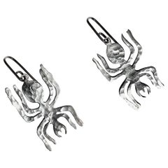 Sterling Silver Nazca Line Spider Dangle Earrings, Peru, Circa 1986