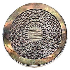 AJD Sterling Silver ring featuring wide flat Bezel set Disc of Mother of Pearl