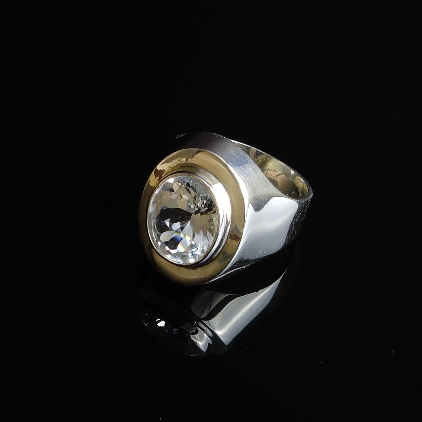 AJD Sterling Silver Ring with Bezel Set Oval Silver Topaz For Sale 2