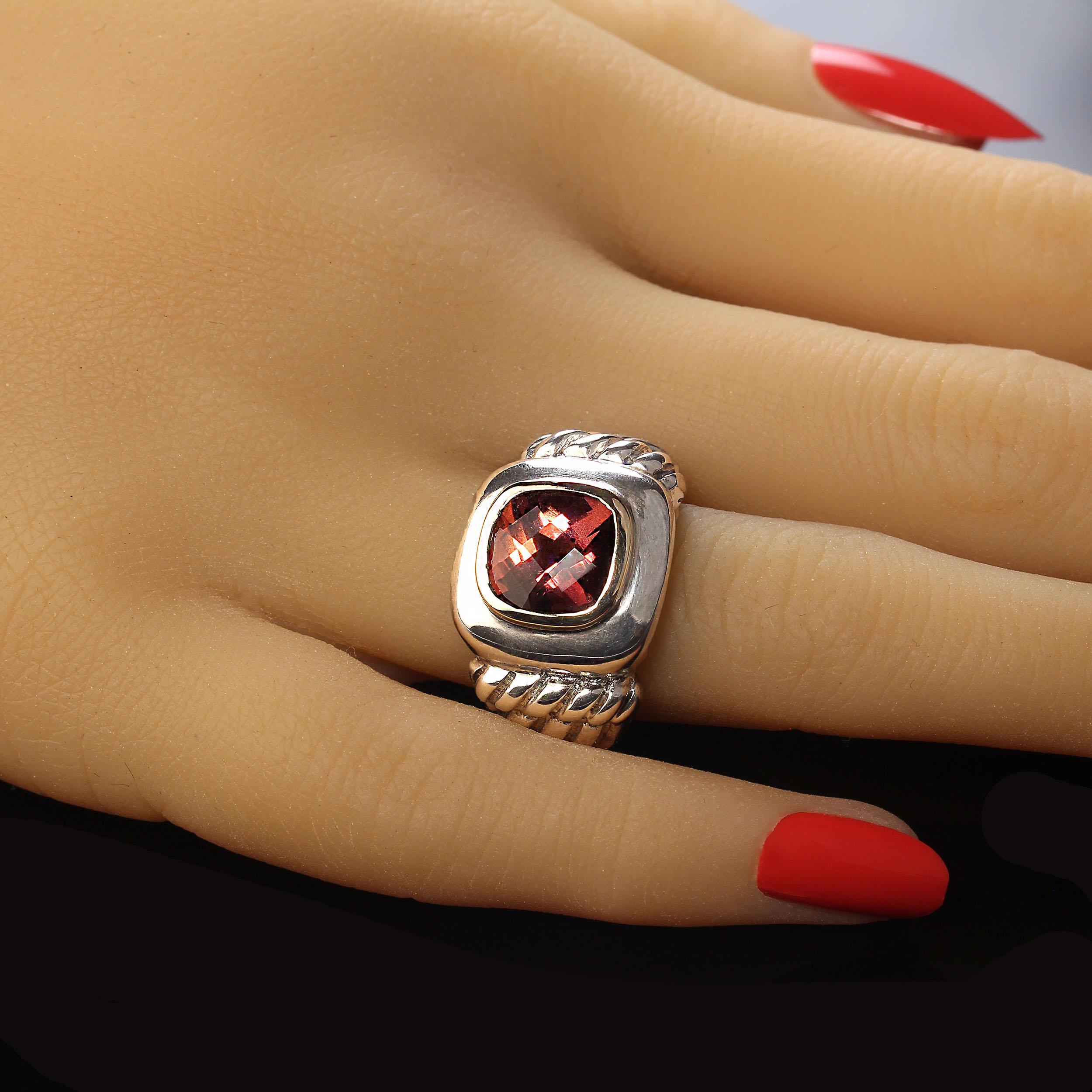 AJD Striking Sterling Silver ring with 14K accents and pinkish red Topaz For Sale 2