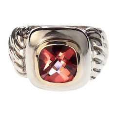 Auffälliger AJD Ring aus Sterlingsilber mit 14K Akzenten und rosa-rotem Topas