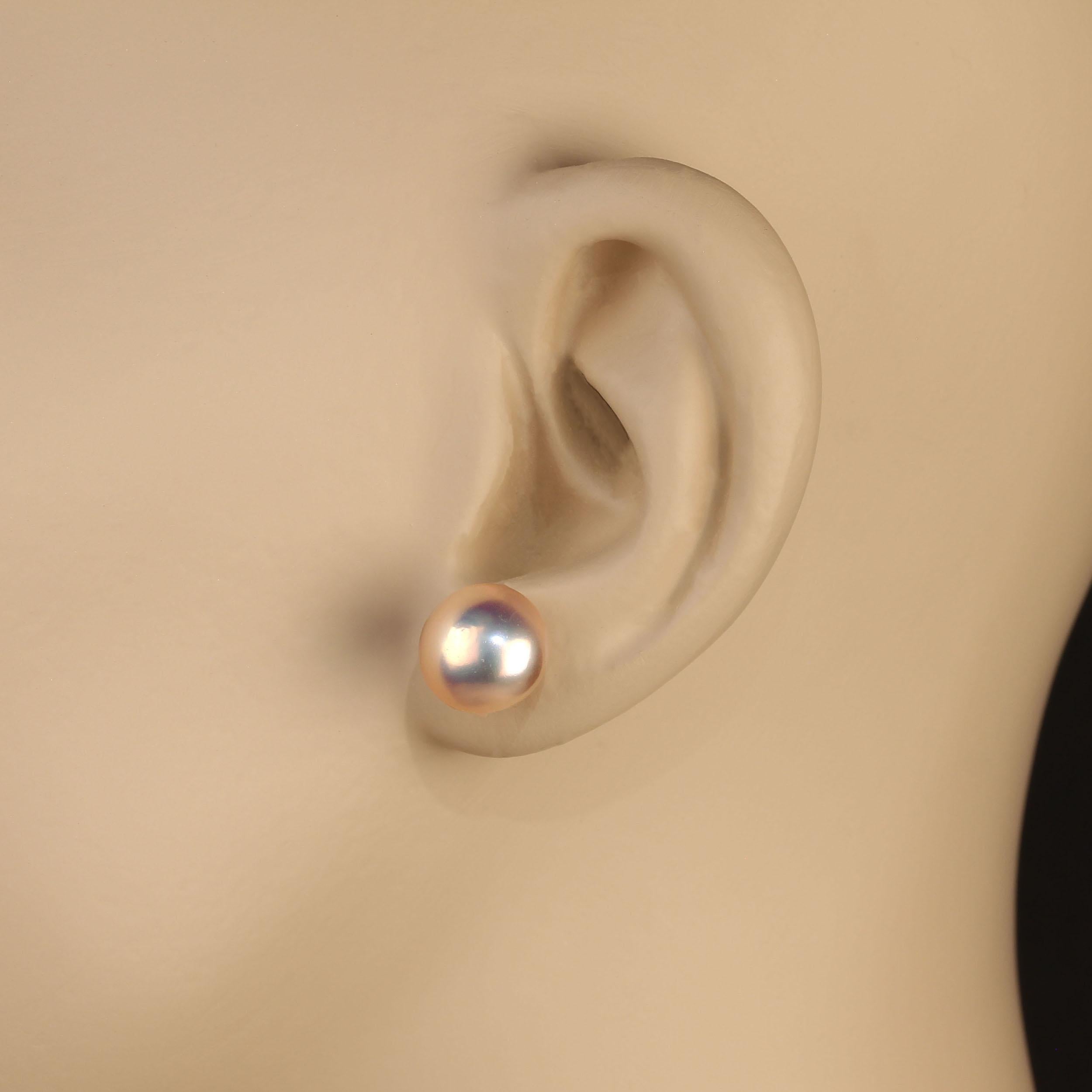 AJD Stunning 10.5MM Pink Pearl Studs with 14K yellow gold posts