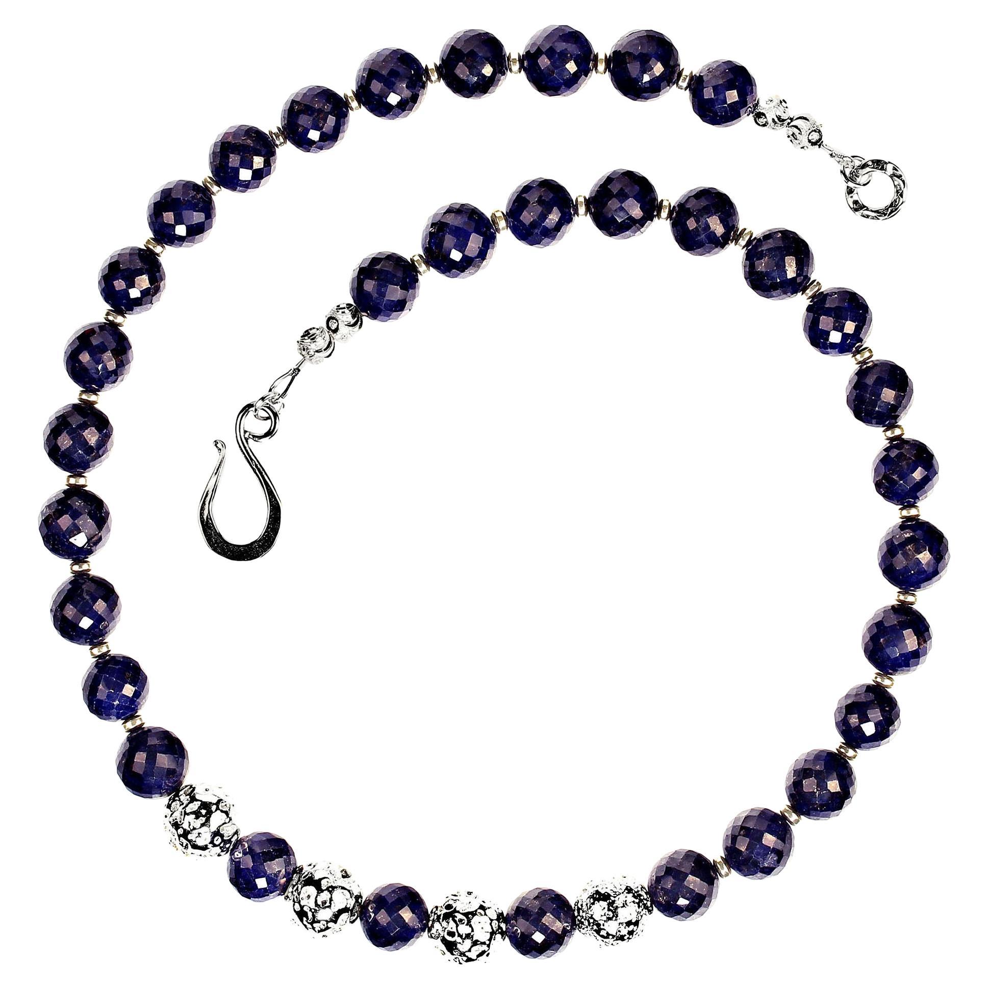 Bead AJD Stunning 21 Inch Blue Sapphire necklace with Silver accents For Sale